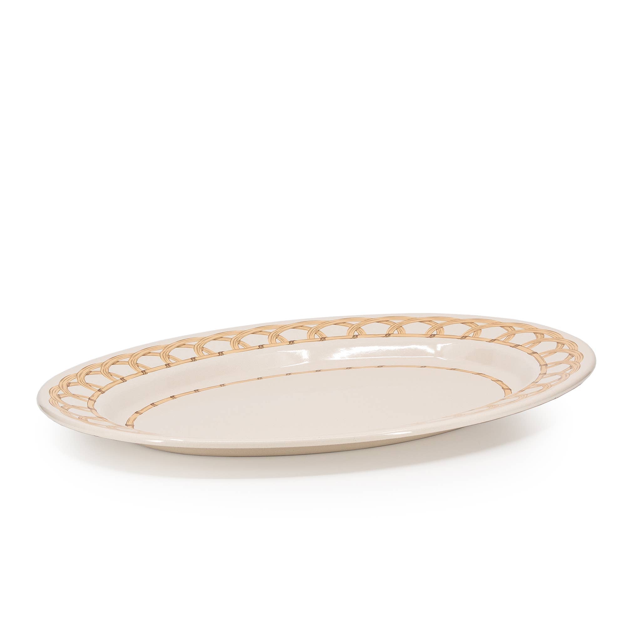 Domino x CCH Wicker Enamelware Small 14 inch Oval Tray: Almond