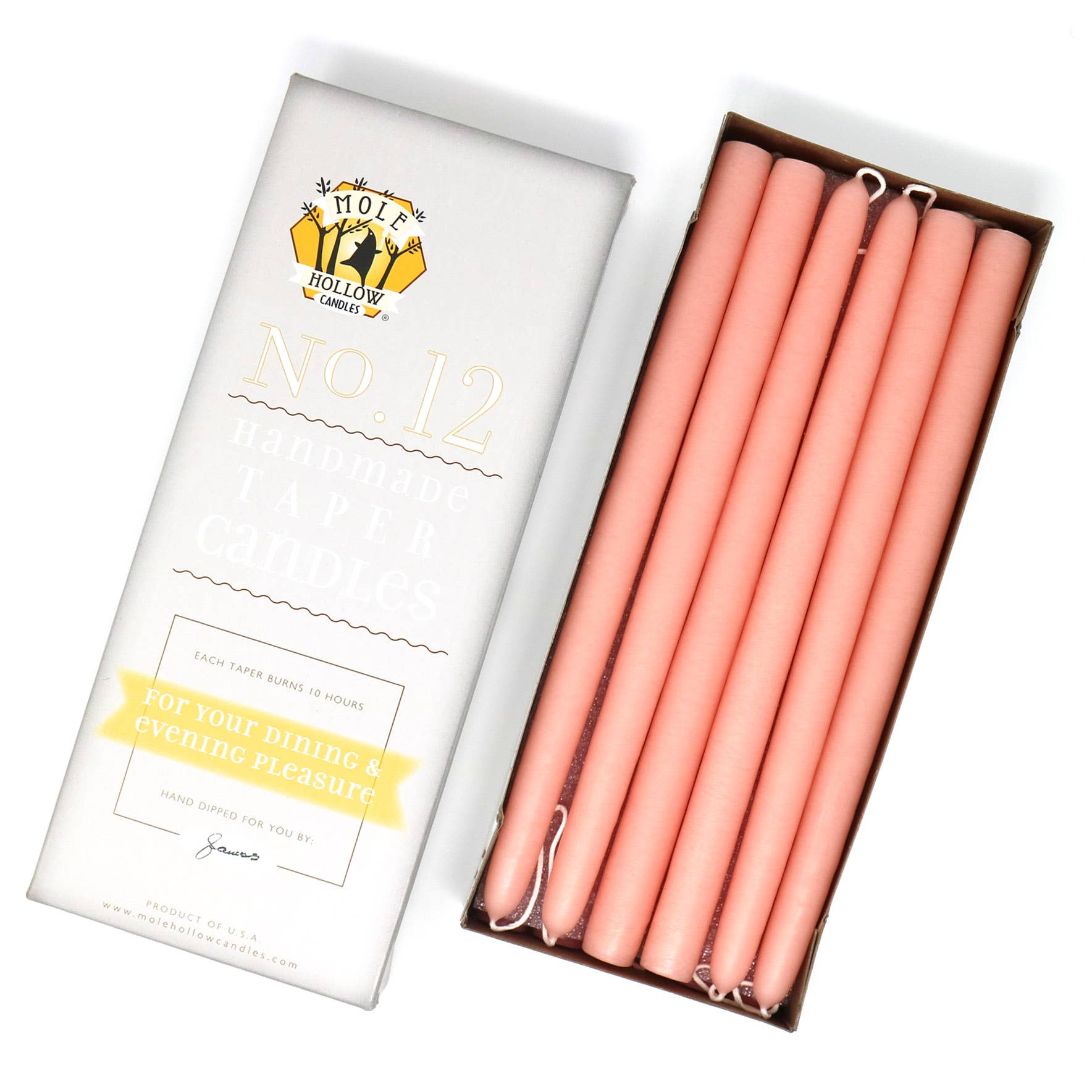 Pair of 12" Taper Candles - Creamy Peach