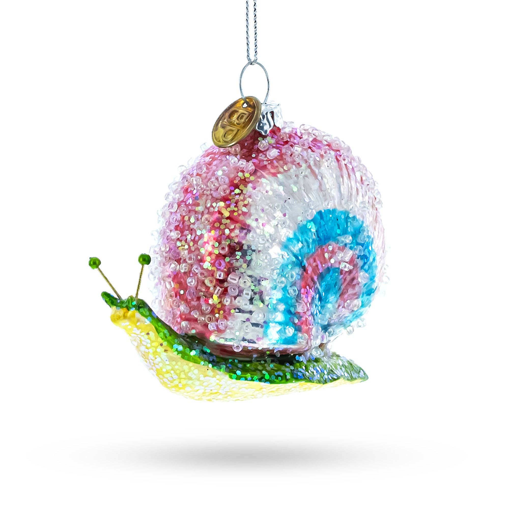 Snail with Colorful Beads Blown Glass Christmas Ornament