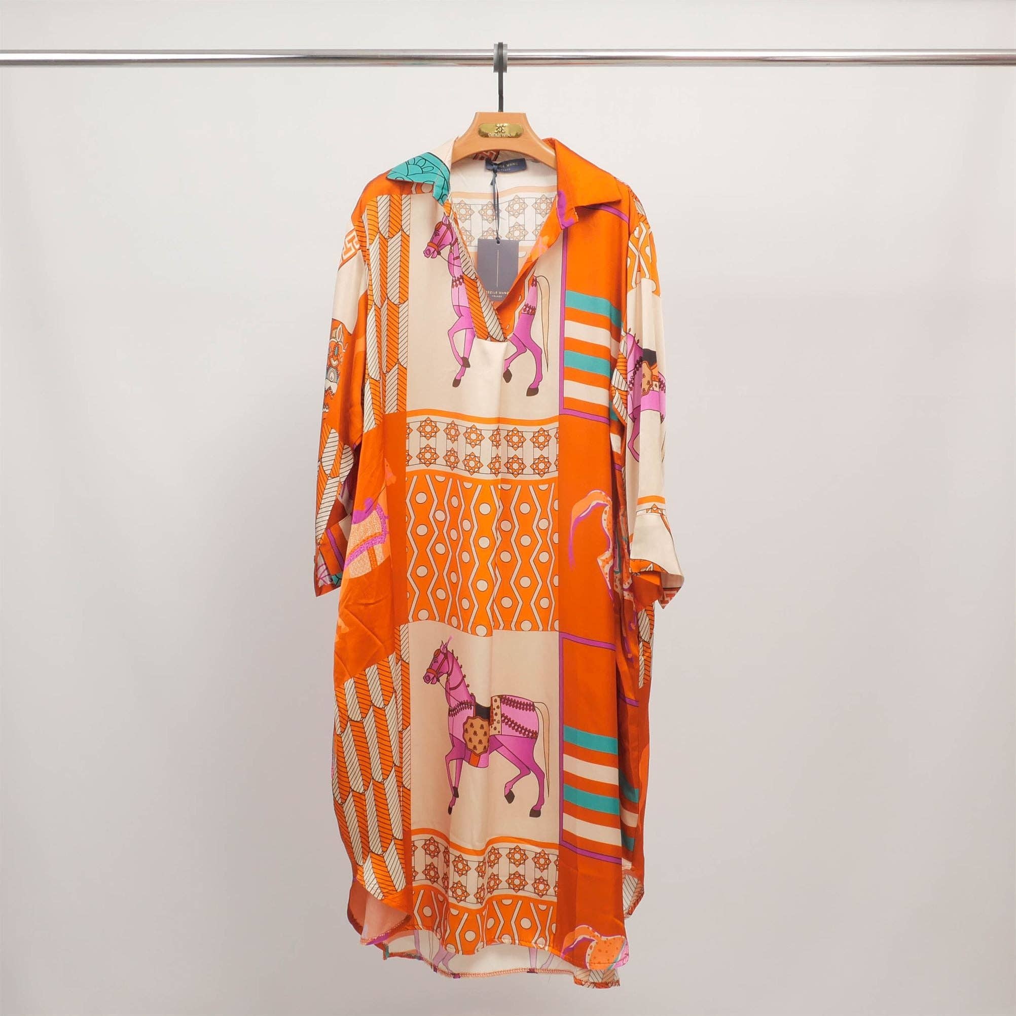 Equestrian Print Dress in Pumpkin