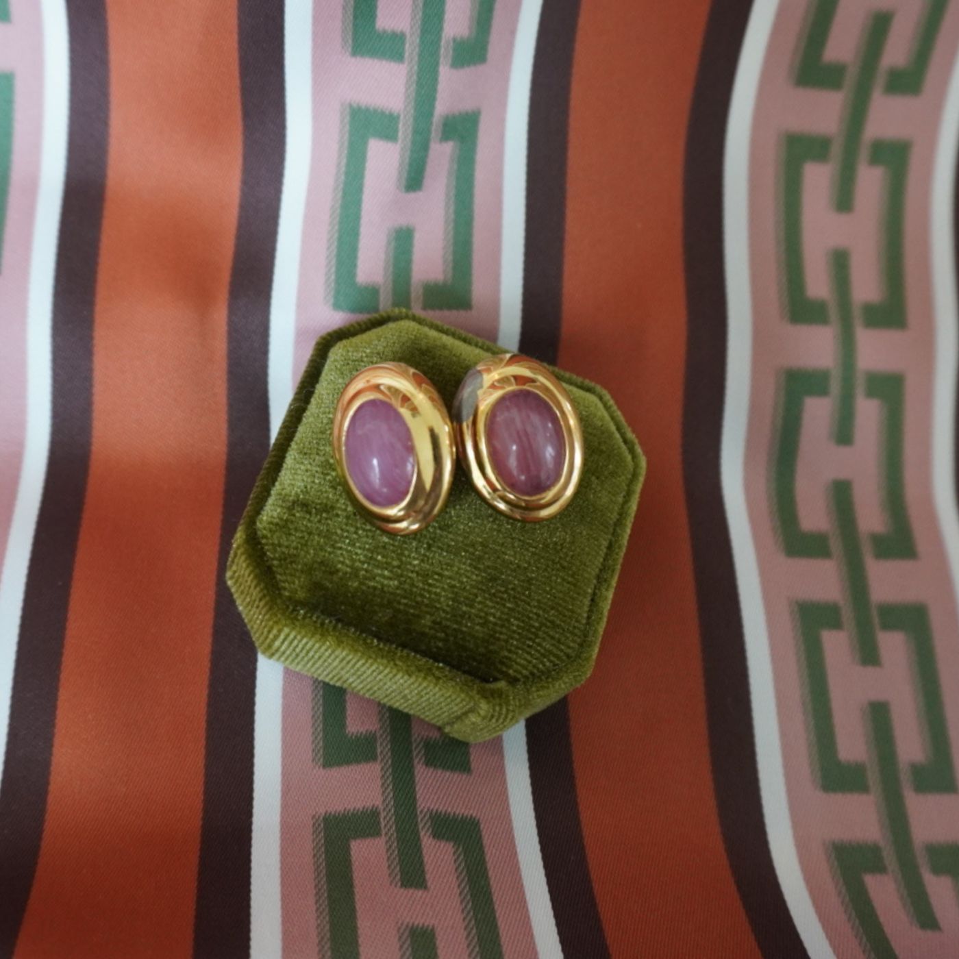 Monet Vintage Rose Cabochon Clip On Earrings