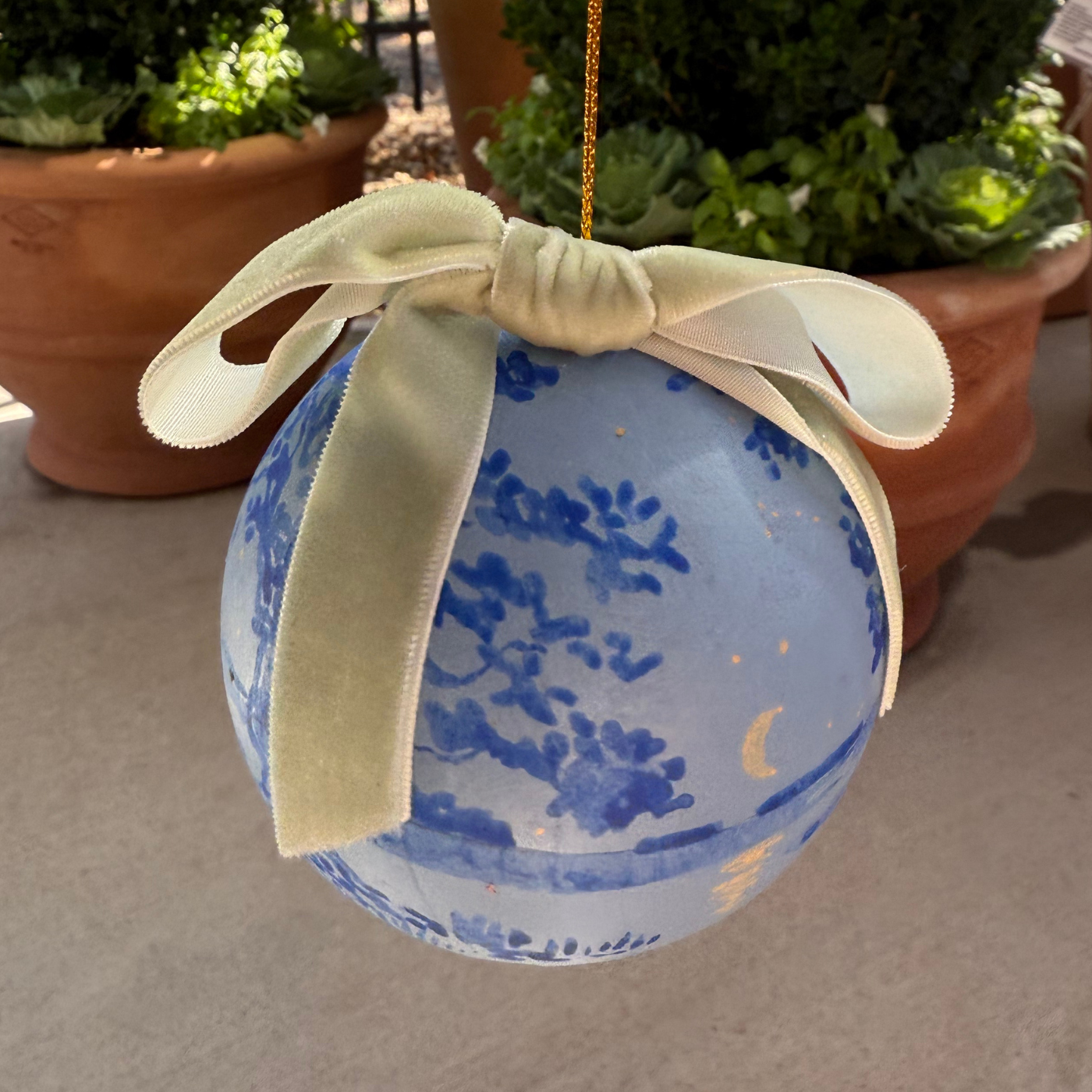 Hand-painted Ornament by Sarah Schools - Dark on Light Blue