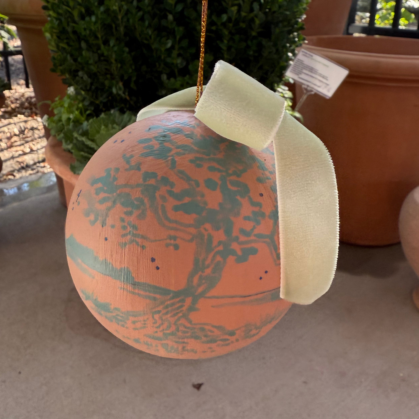 Hand-painted Ornament by Sarah Schools - Aqua on Coral