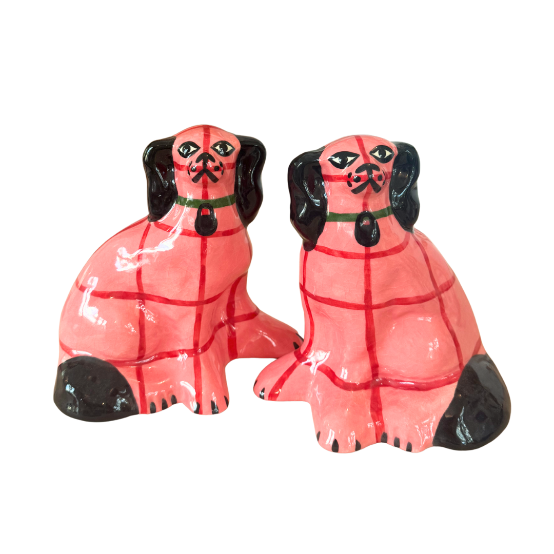 Pair of Pink Striped Staffordshire Dogs by Paul Cannon
