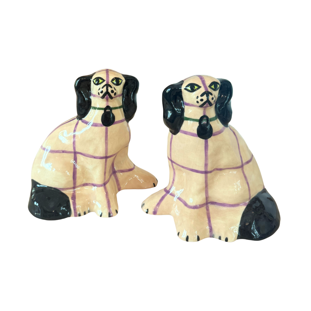 Pair of Lavender Striped Staffordshire Dogs by Paul Cannon