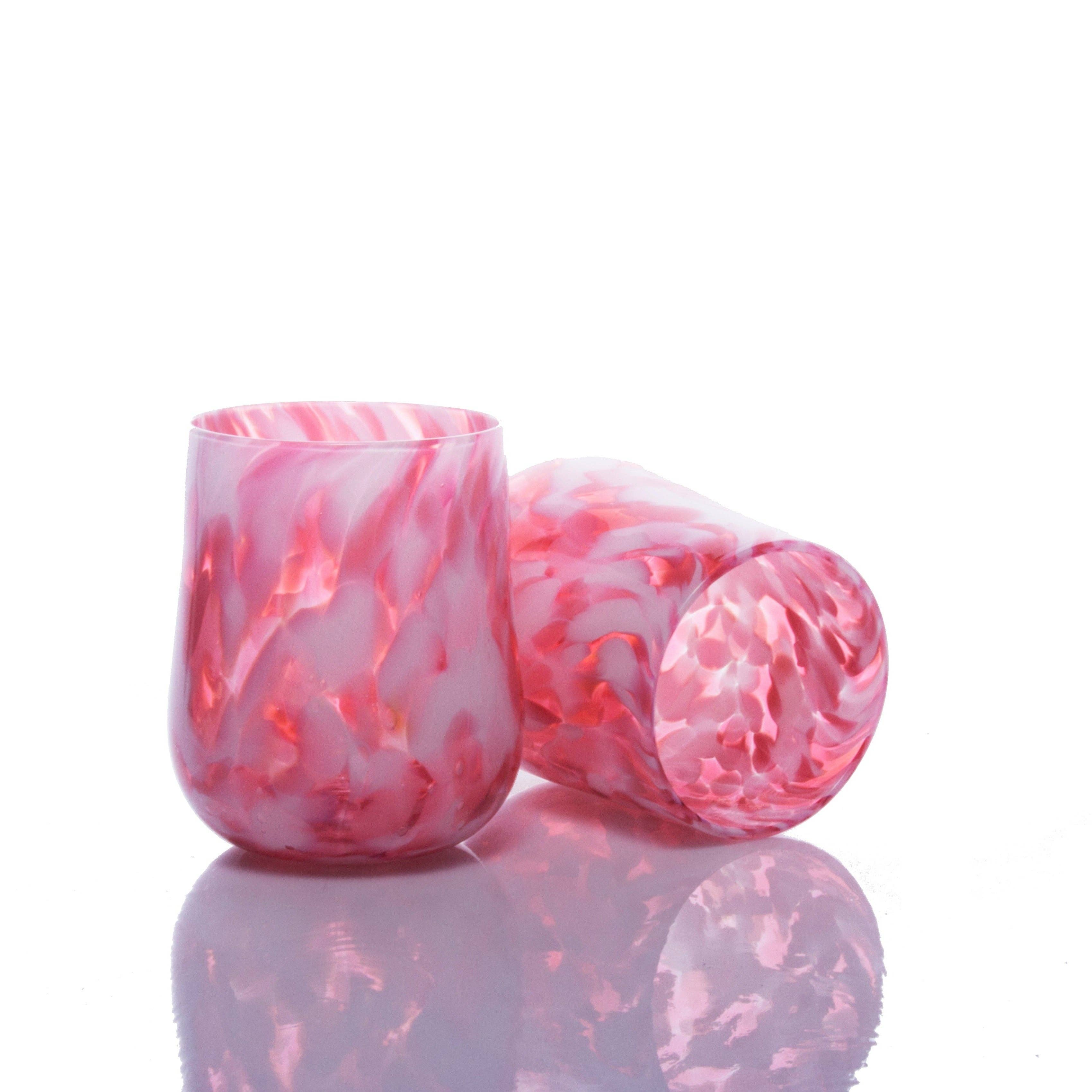 Hand Blown Stemless Wine Glass, Flamingo
