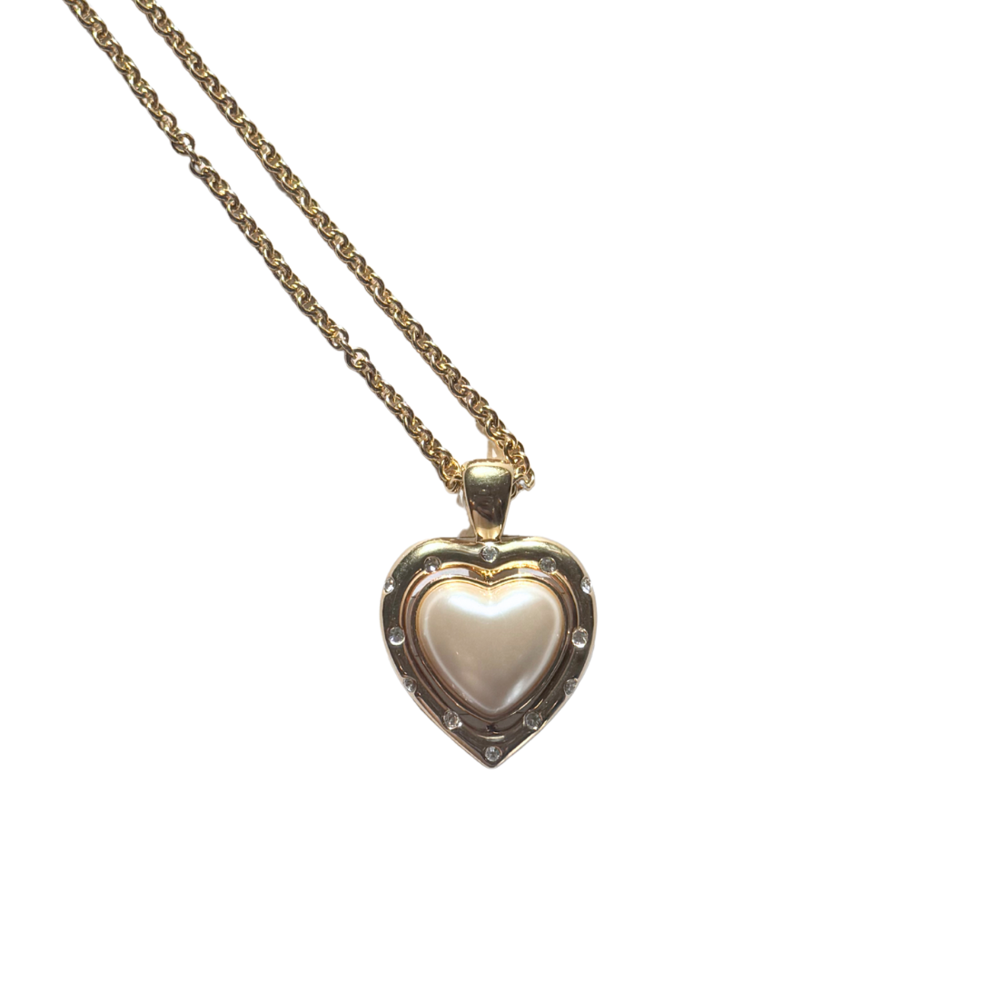 Vintage Reversible Pearl & 2 Tone Heart Necklace