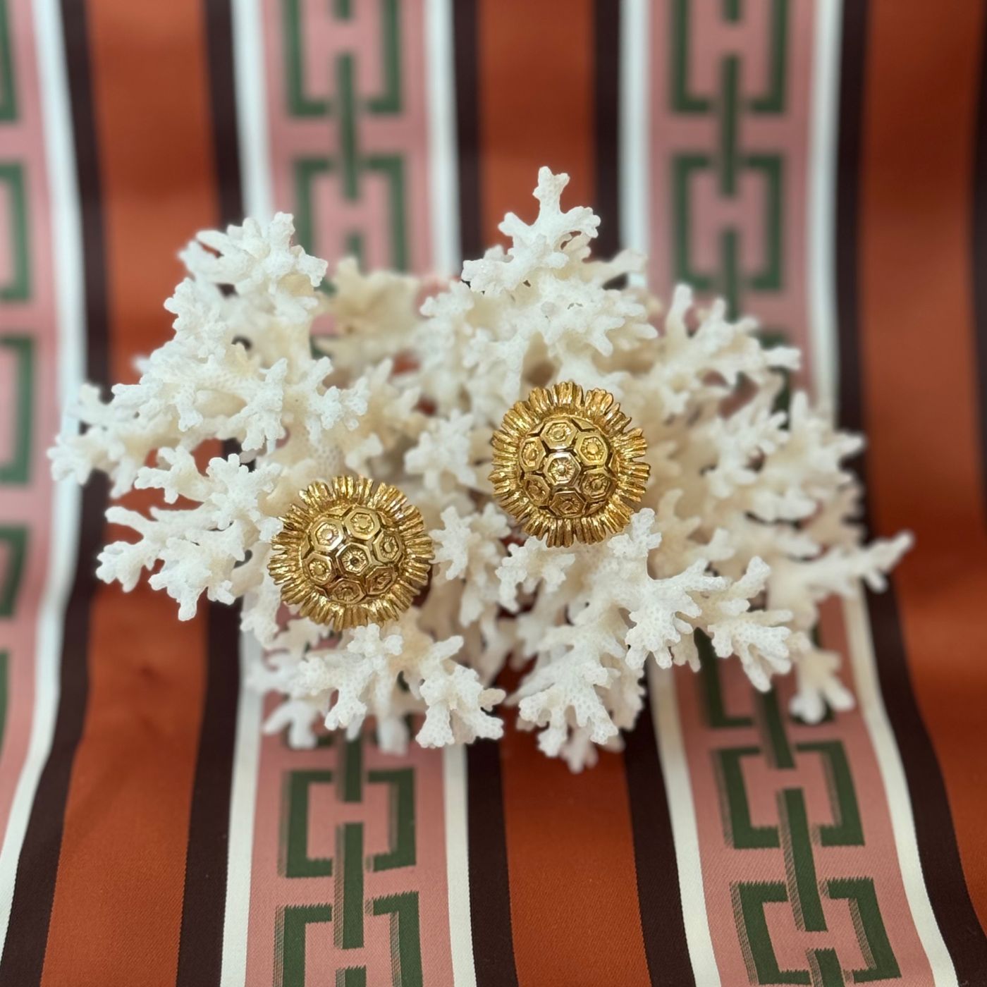 Monet Vintage Brushed Gold Dome Flower Clip-On Earrings