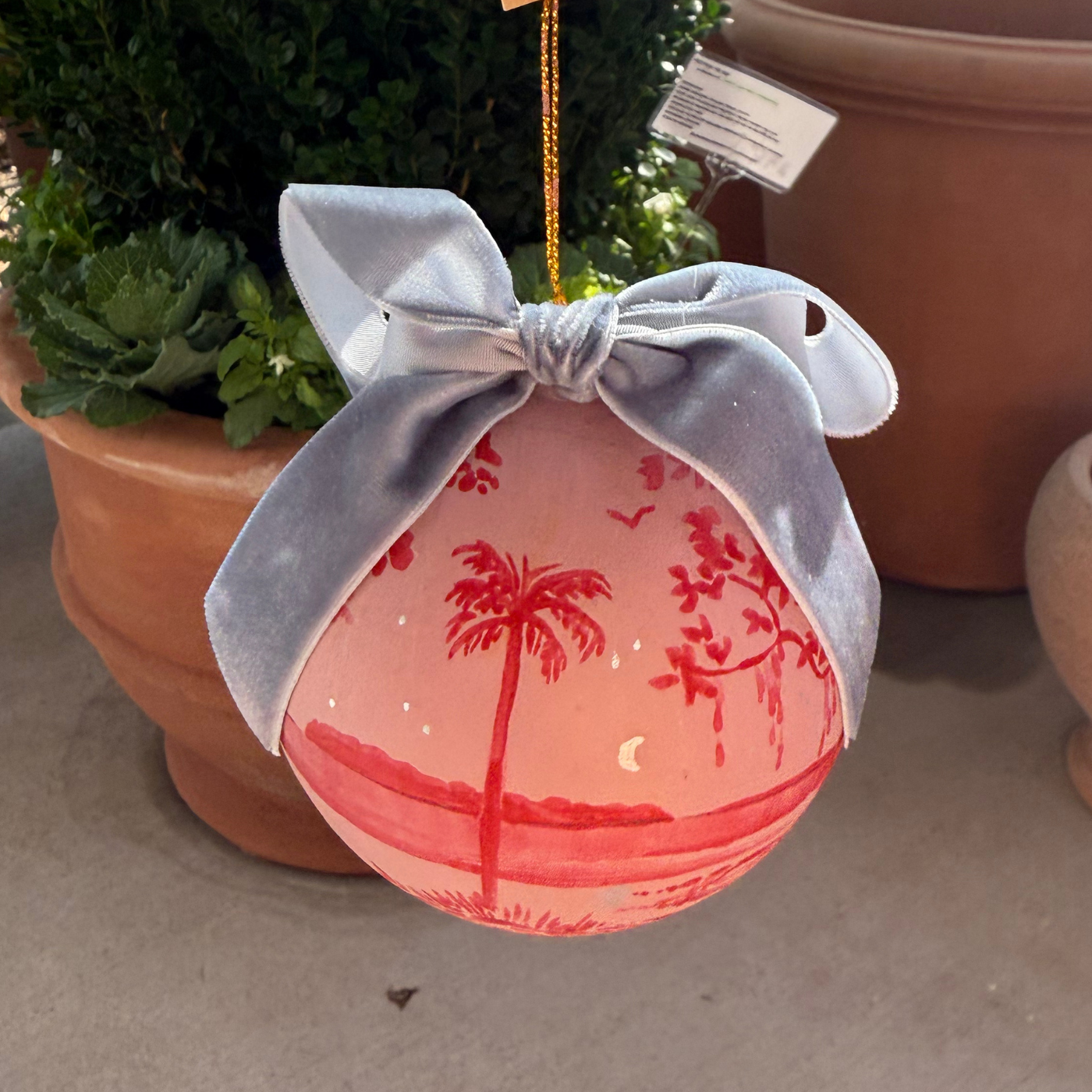Hand-painted Ornament by Sarah Schools - Red on Pink