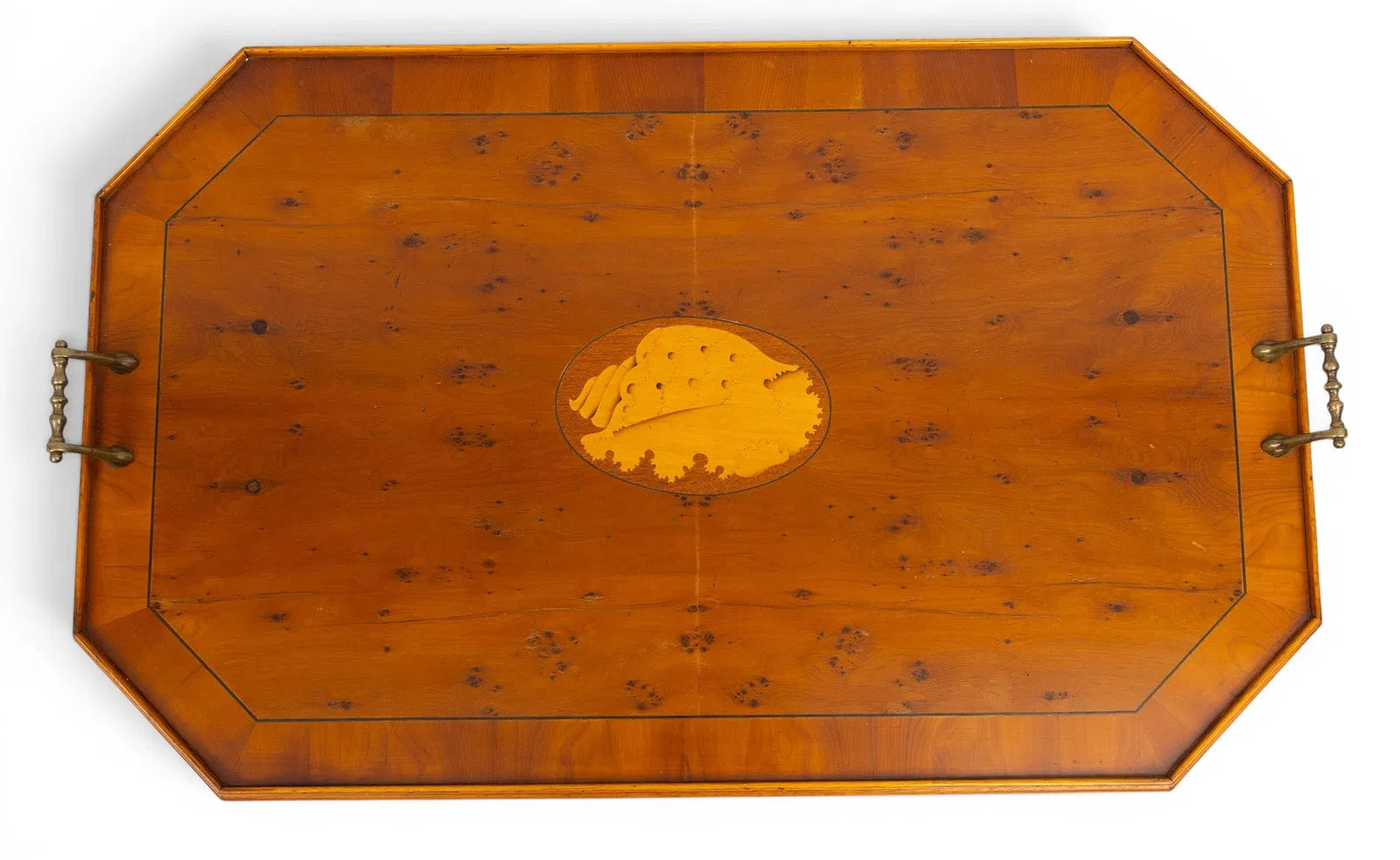 Inlaid Yew Wood Tray with Shell Motif