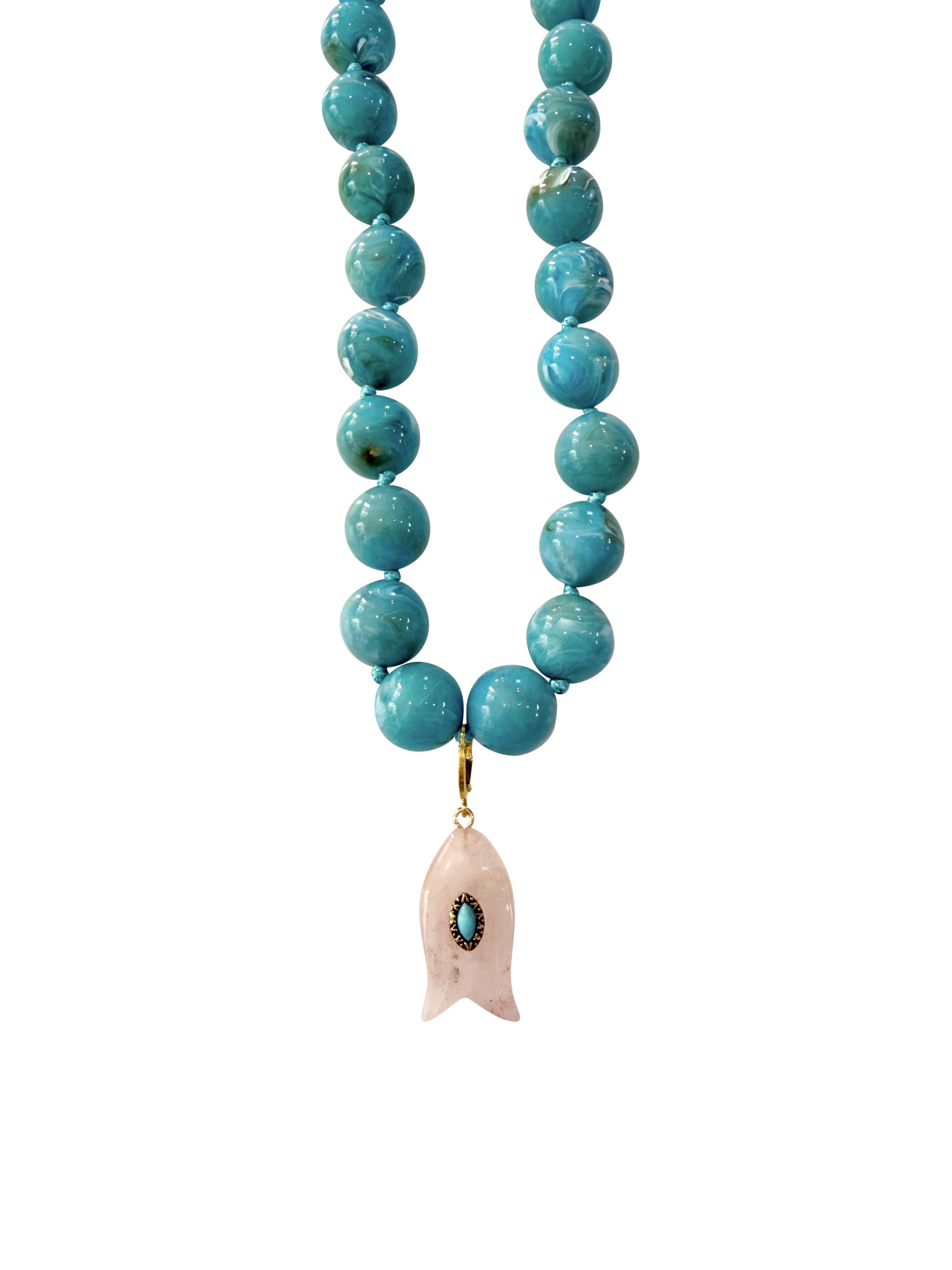 Turquoise Kiawah Beaded Fish Charm Necklace