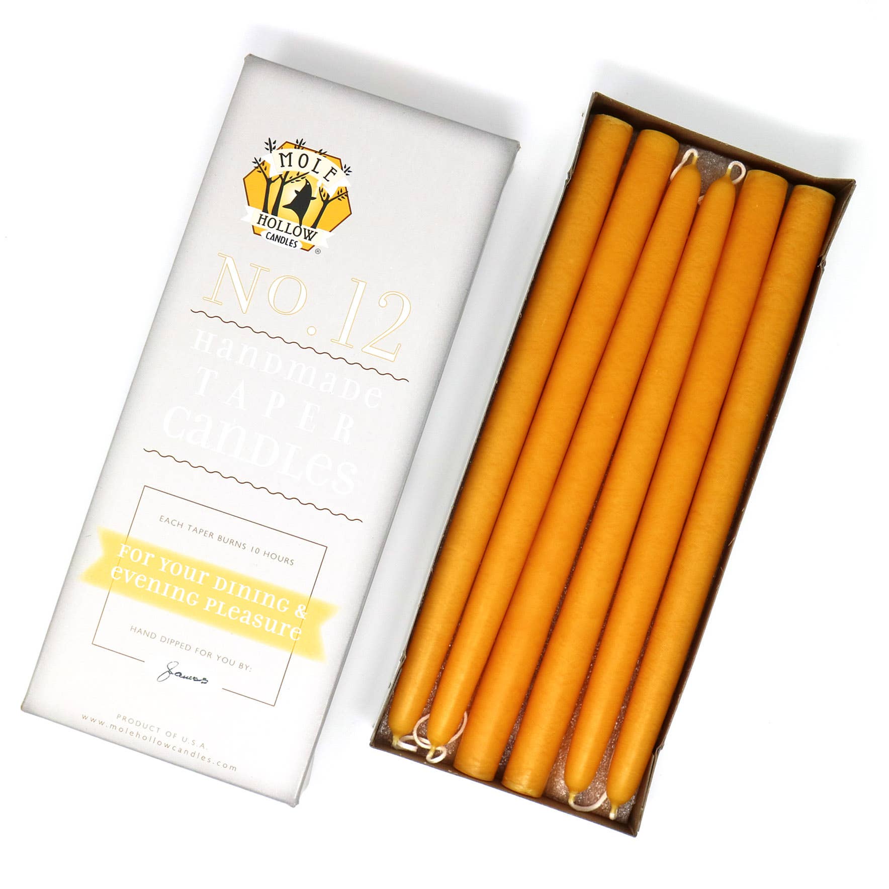 Pair of 12" Taper Candles - Yellow Gold