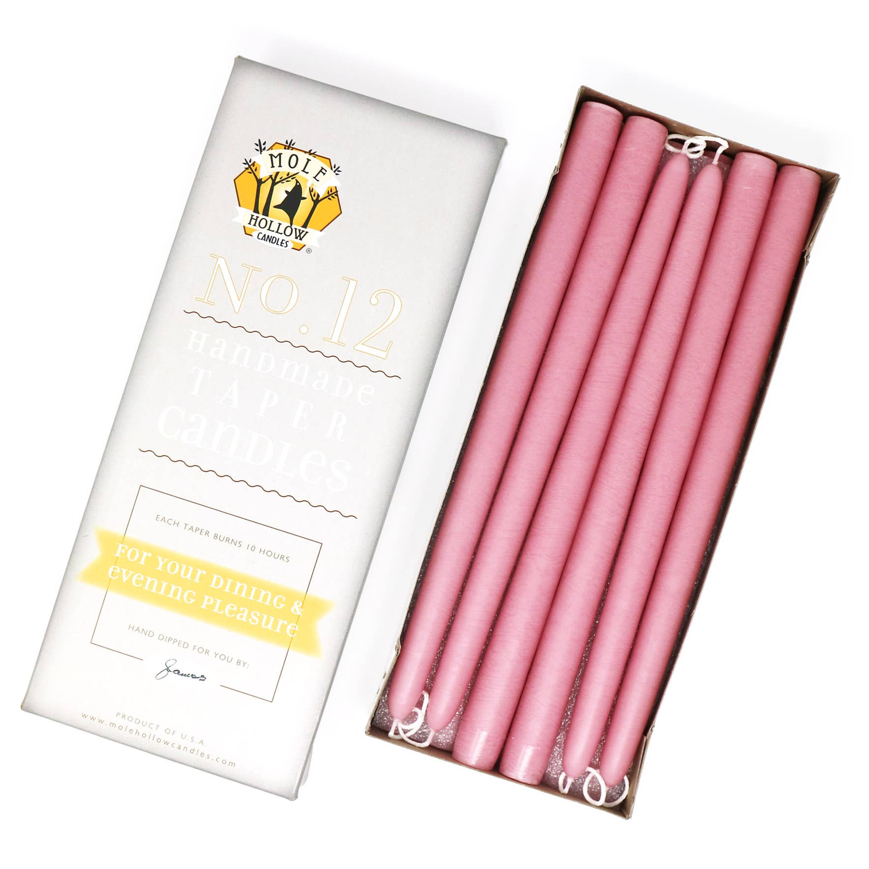Pair of 12" Taper Candles - Dusty Rose