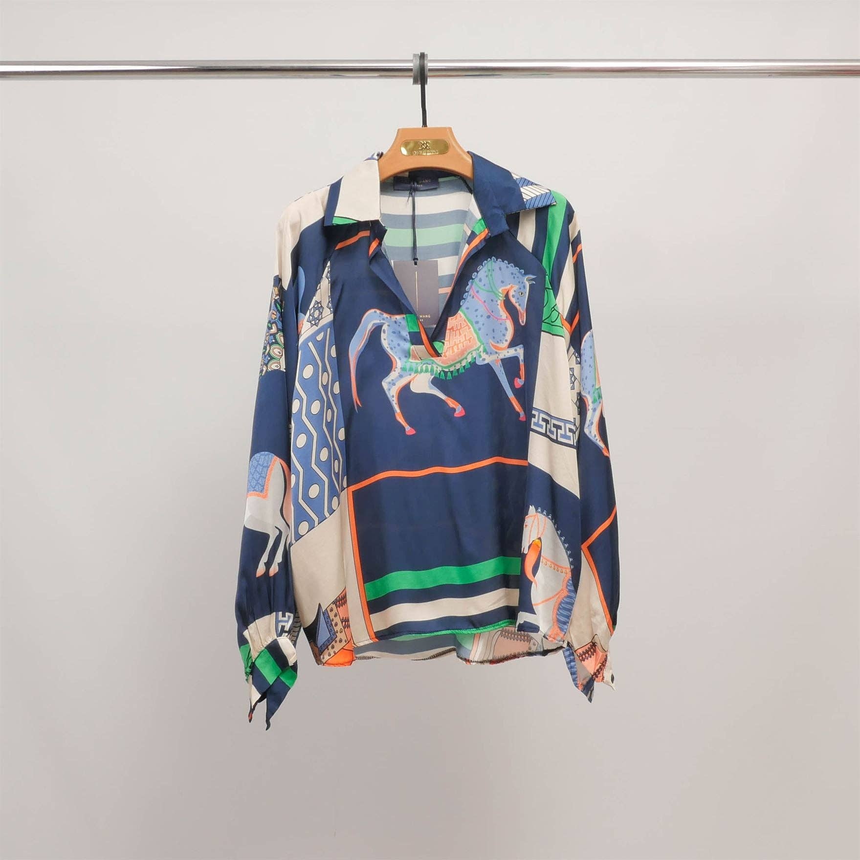 Fluid tunic with equestrian print in Navy Blue