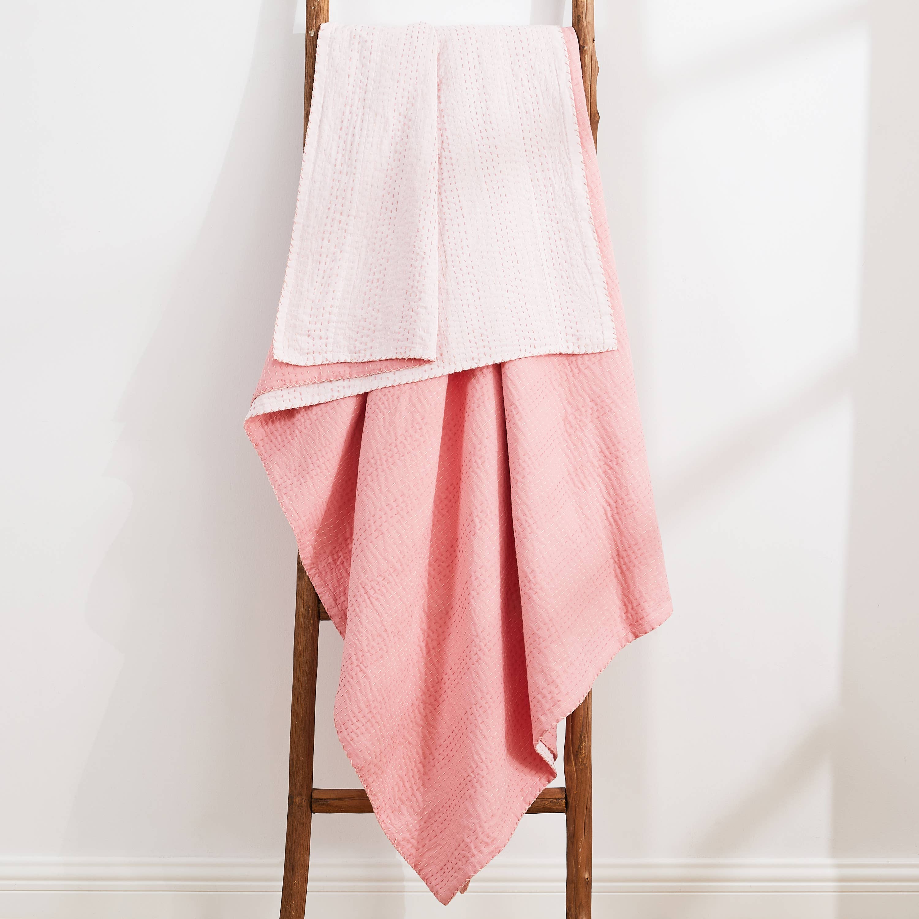 Hand Stitched Reversible Kantha Throws: Rose/Petal