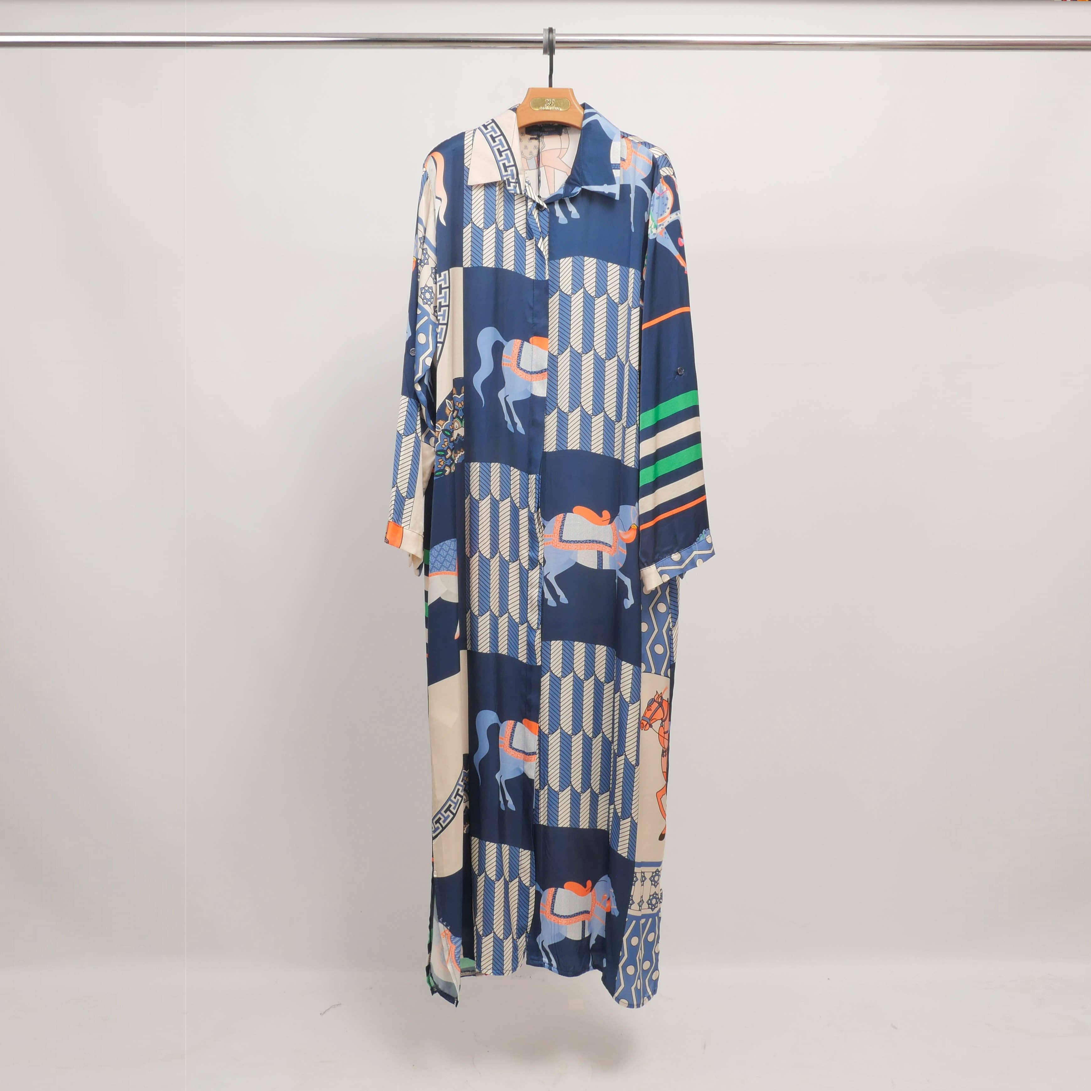 Long printed horse dress in Navy Blue