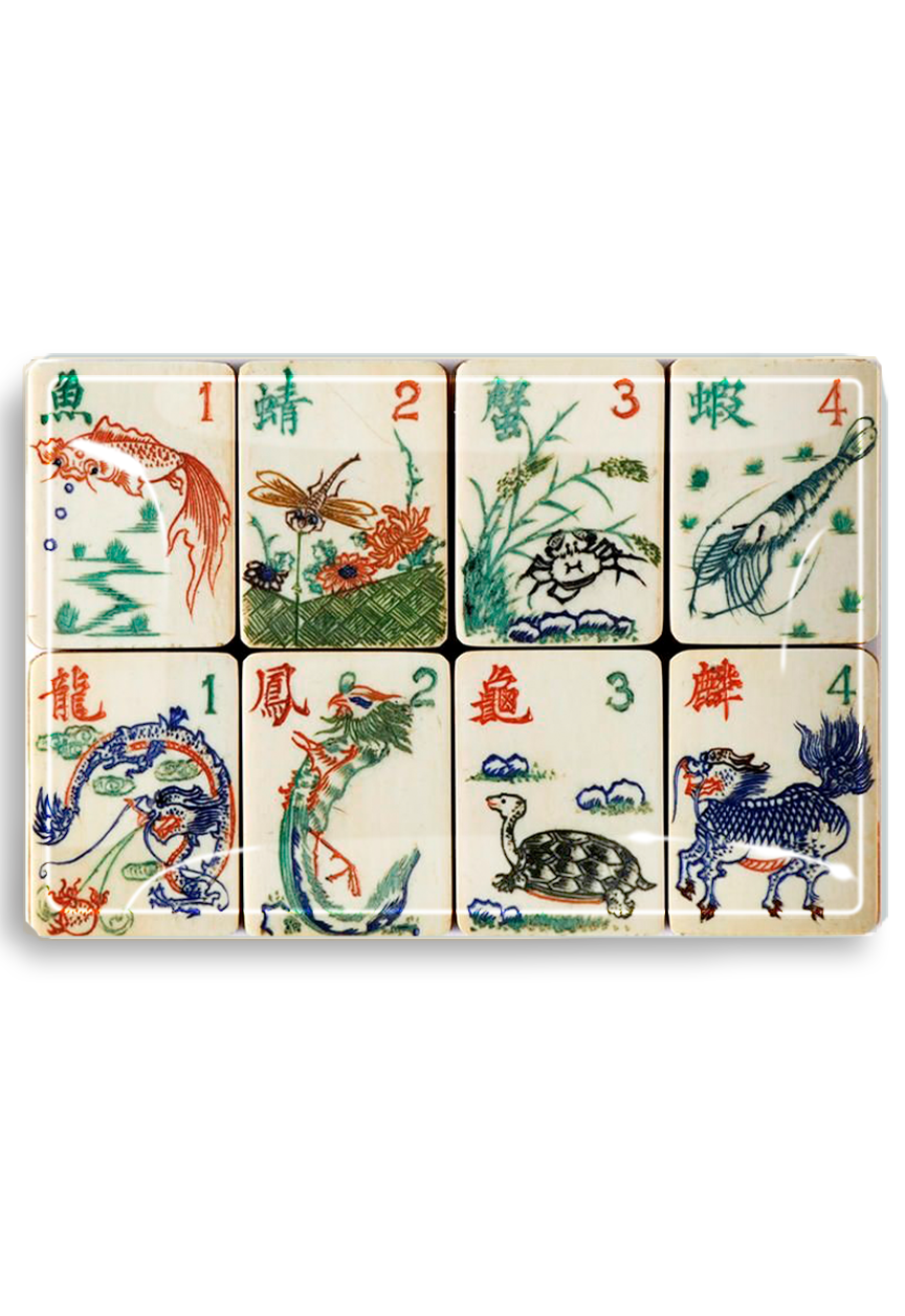 Mahjong Decoupage Glass Tray