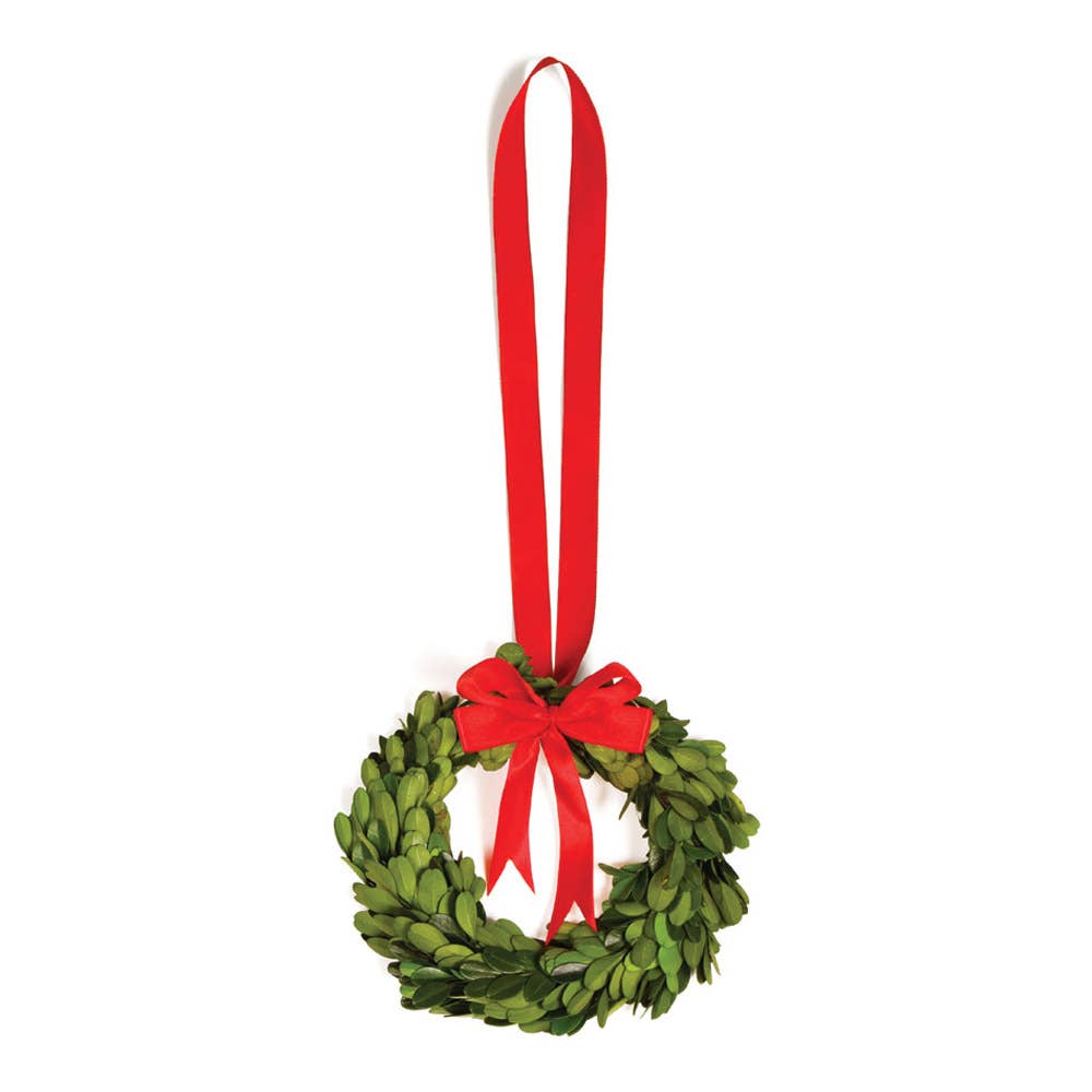 Boxwood Wreath With Red Ribbon