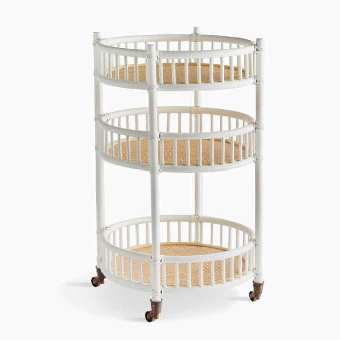 Roselyn Rattan & White Bar Cart