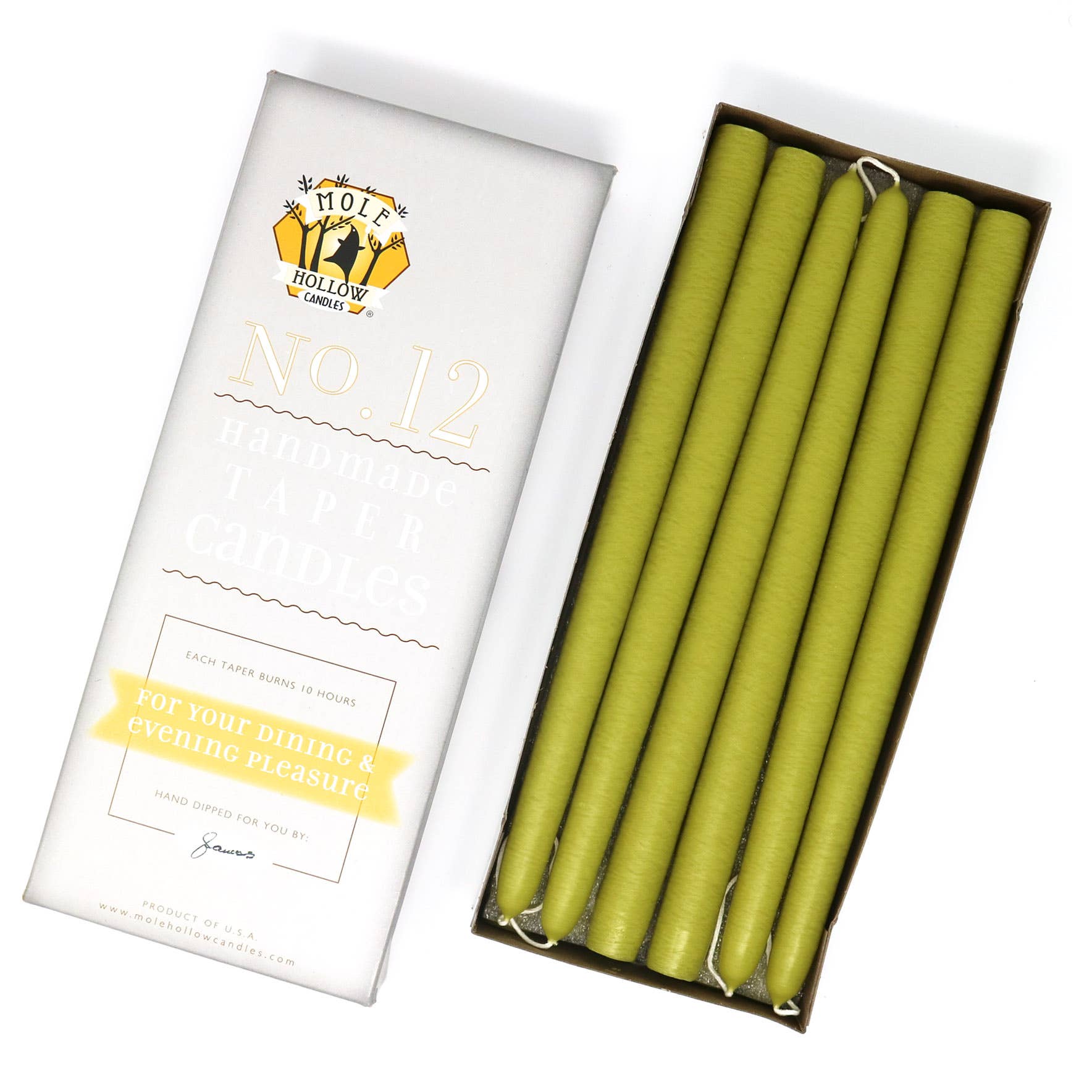 Pair of 12" Taper Candles - Granny Smith Green