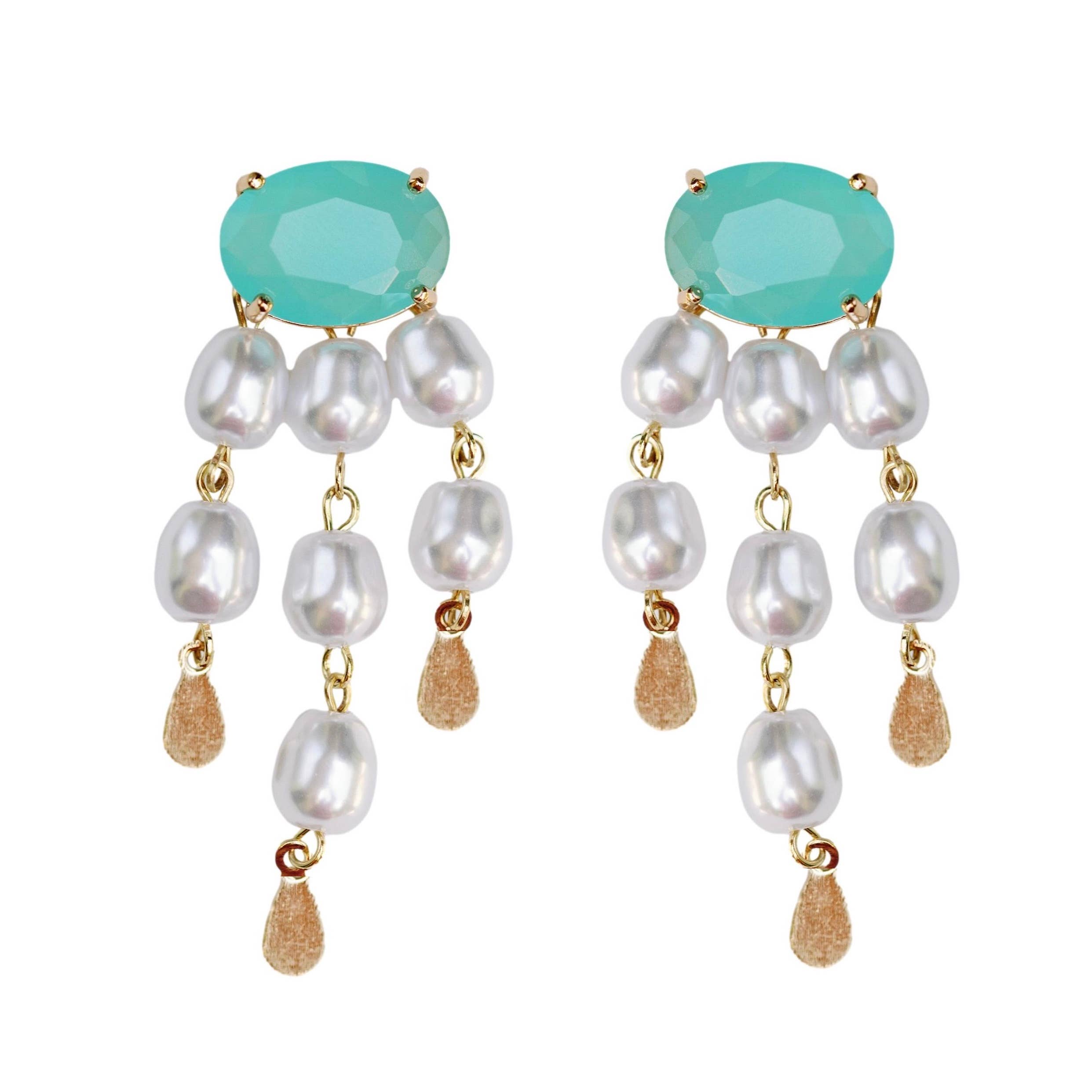 Seaglass and Pearl Tassel Statement Earrings