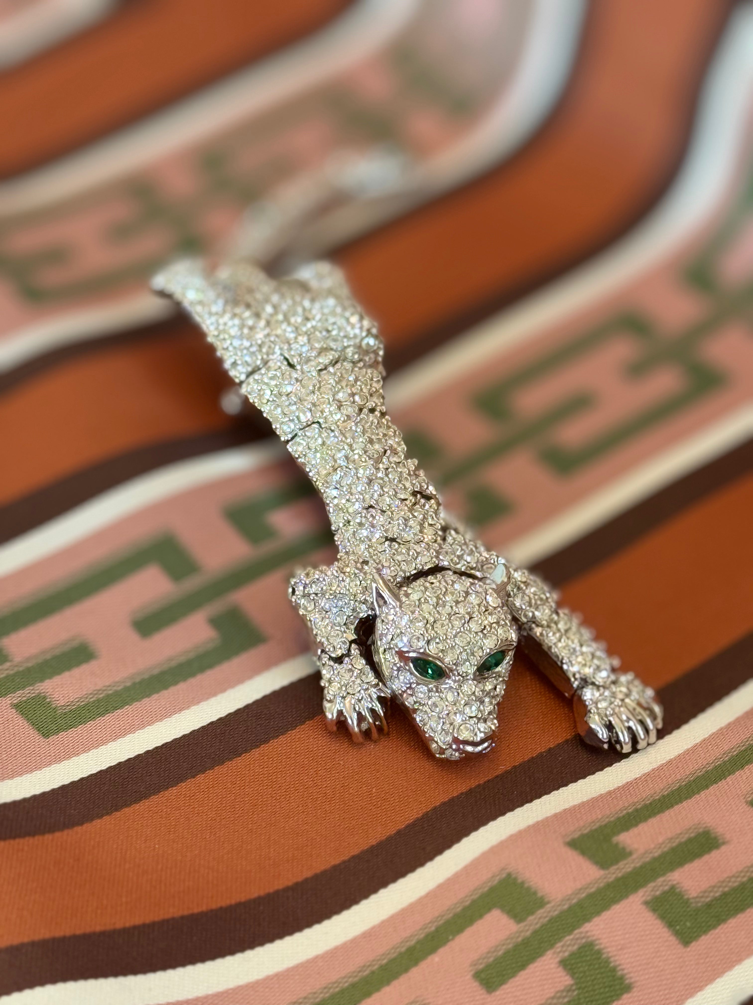 Vintage Rhinestoned Tiger Cat Brooch