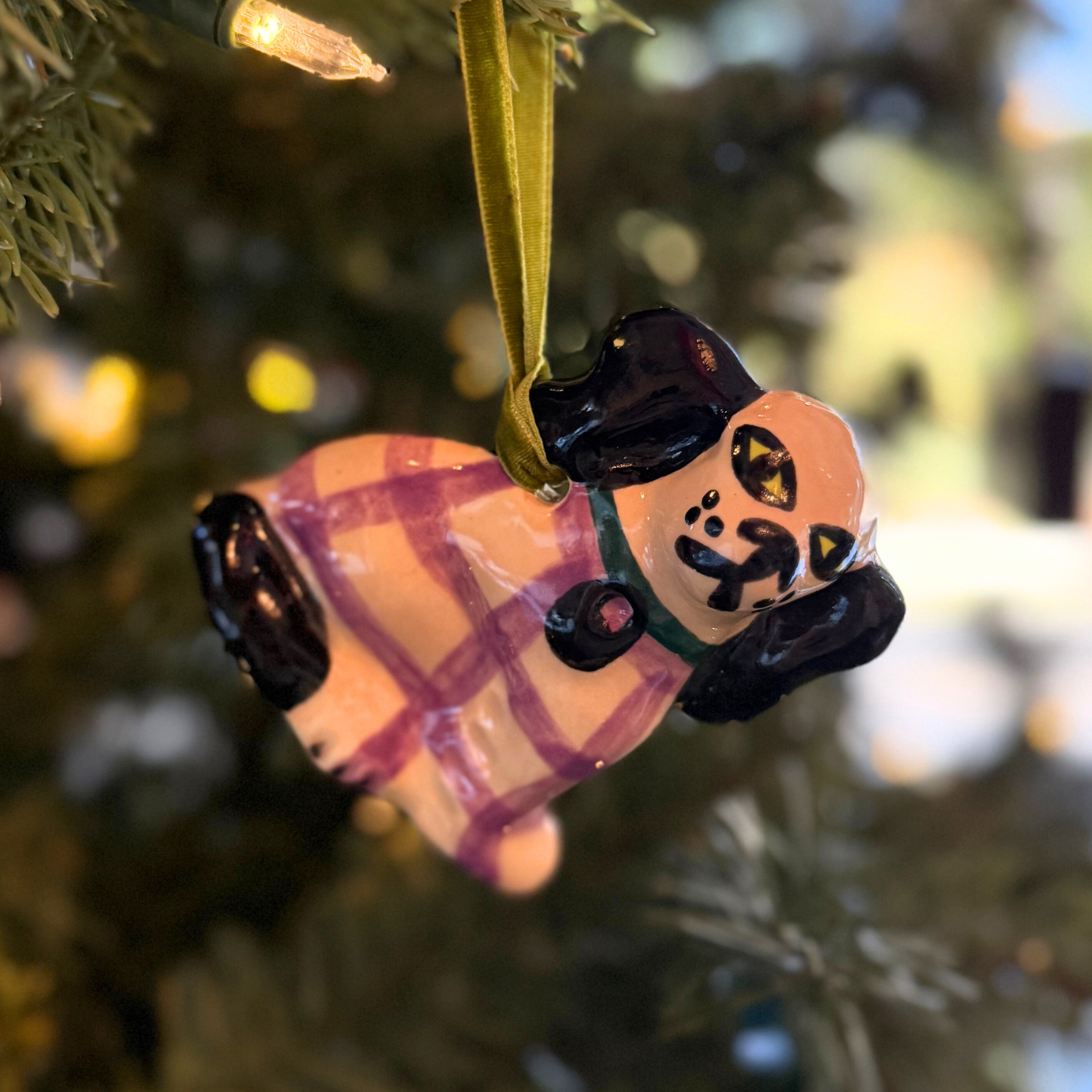 Paul Cannon Staffordshire Dog Ornament - Purple Plaid