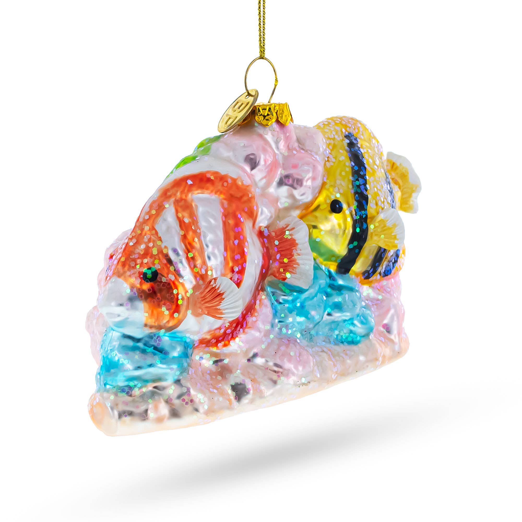Vibrant Coral Reef Fishes Blown Glass Christmas Ornament