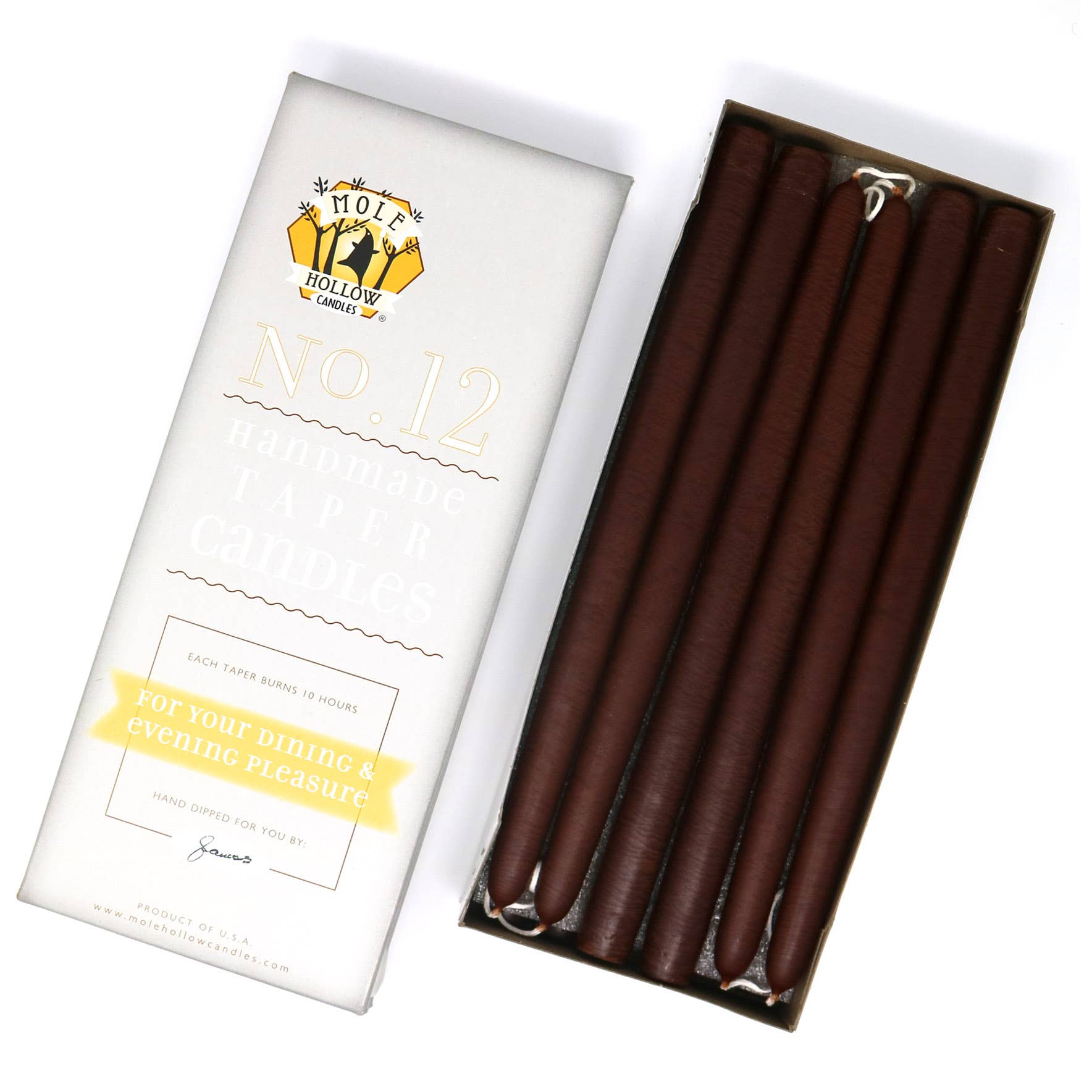 Pair of 12" Taper Candles - Chestnut Brown