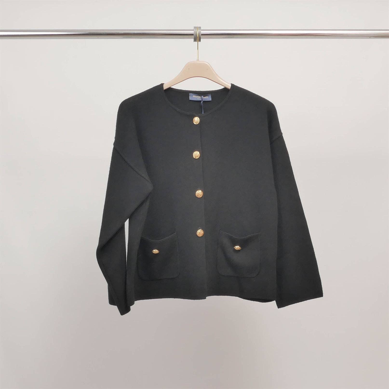 Black buttoned cardigan with patch pockets
