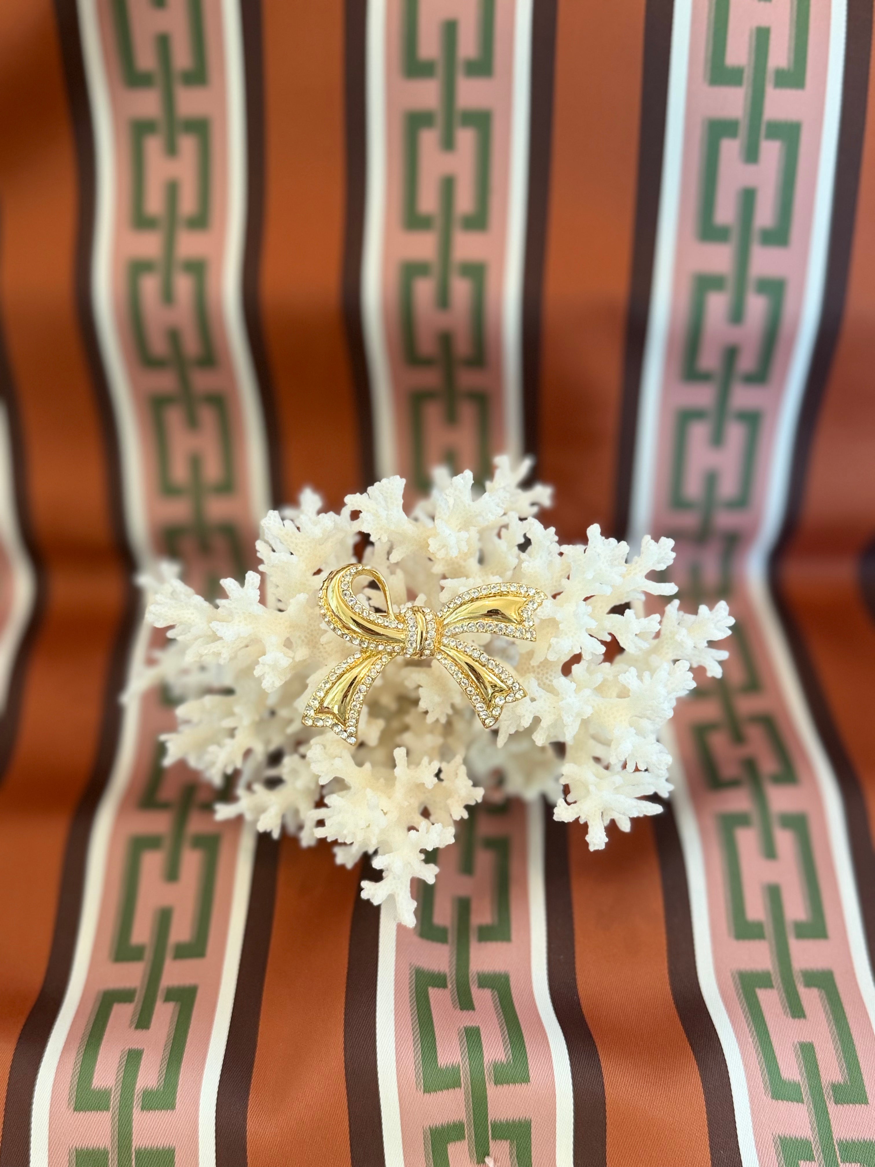 Vintage Gold Rhinestone Covered Bow Brooch