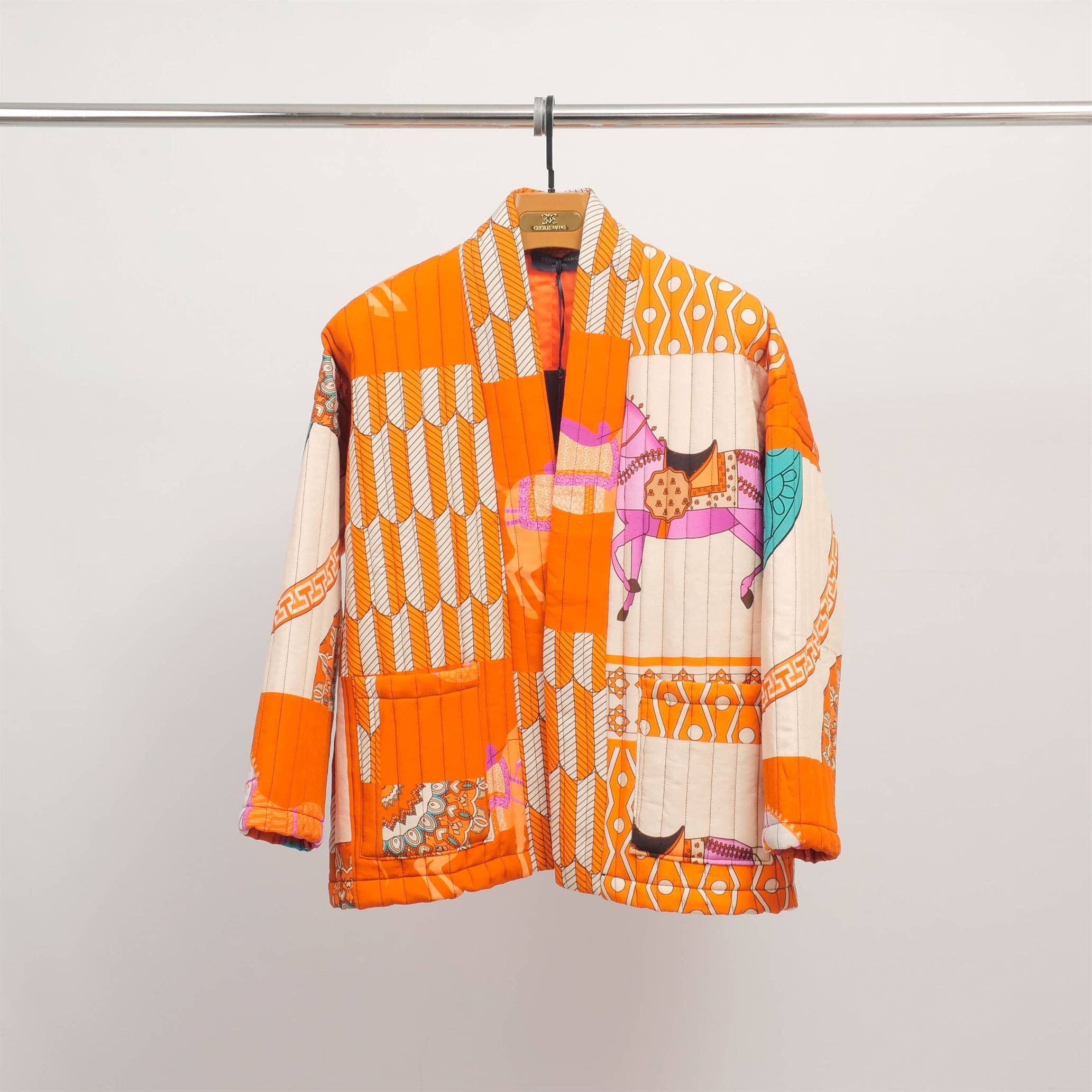 Quilted kimono horse print jacket in Pumpkin
