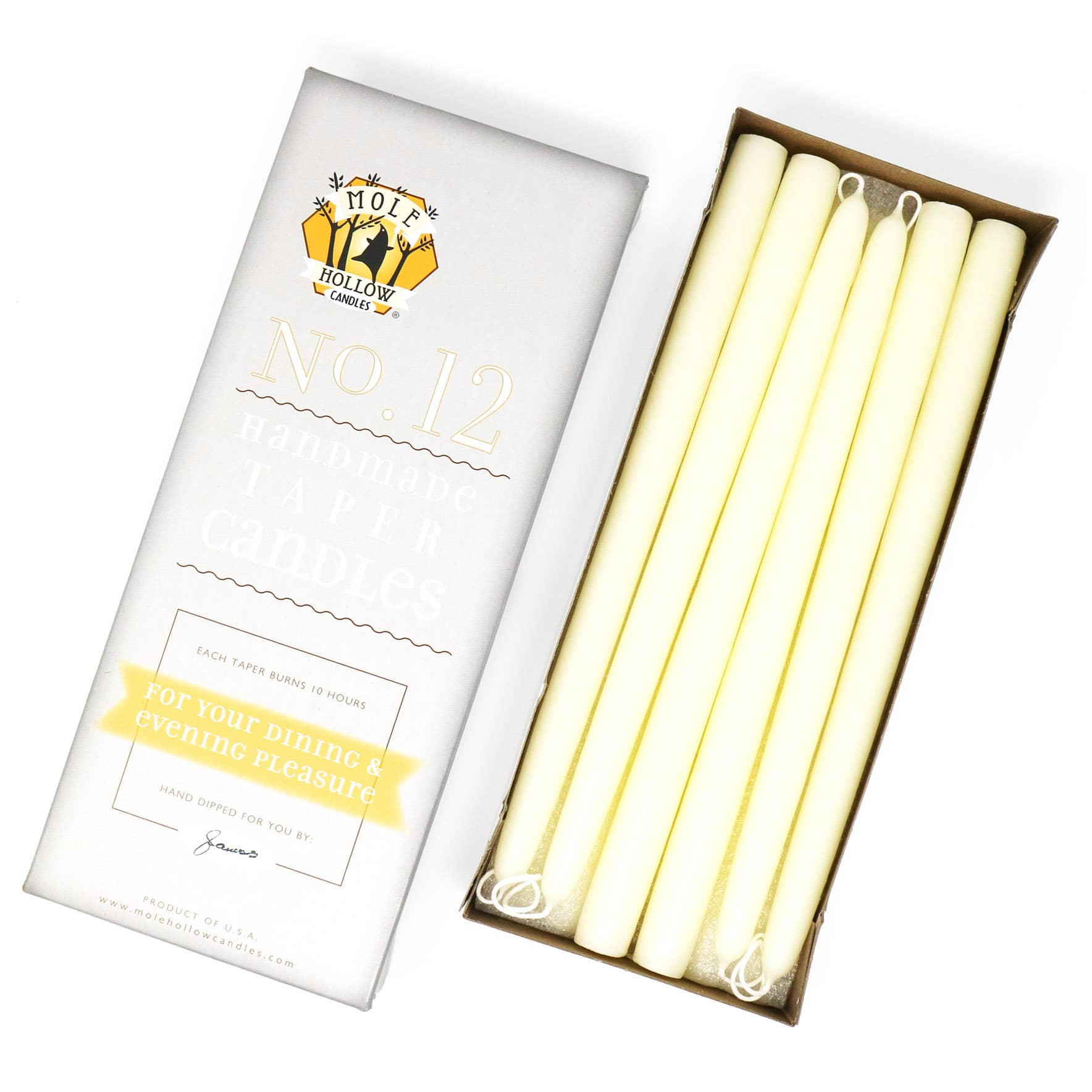 Pair of 12" Taper Candles - Off White