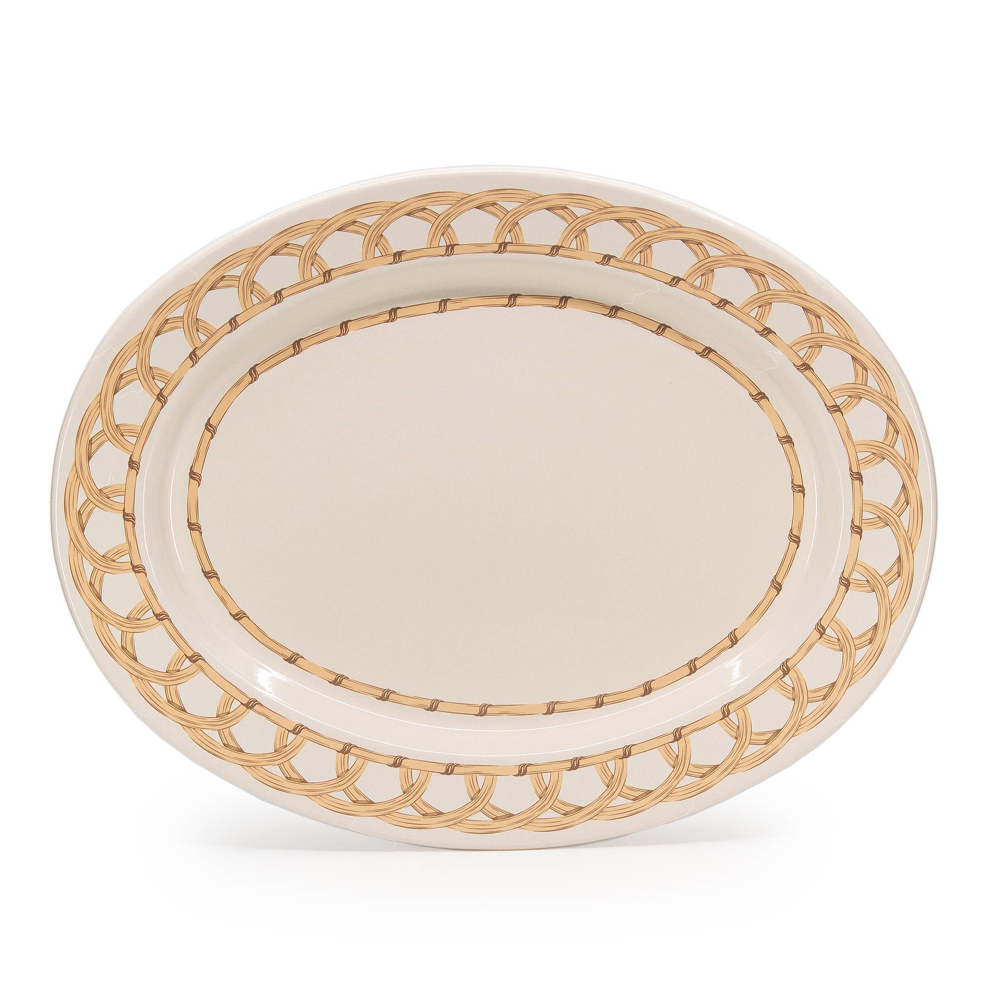 Domino x CCH Wicker Enamelware Small 14 inch Oval Tray: Almond