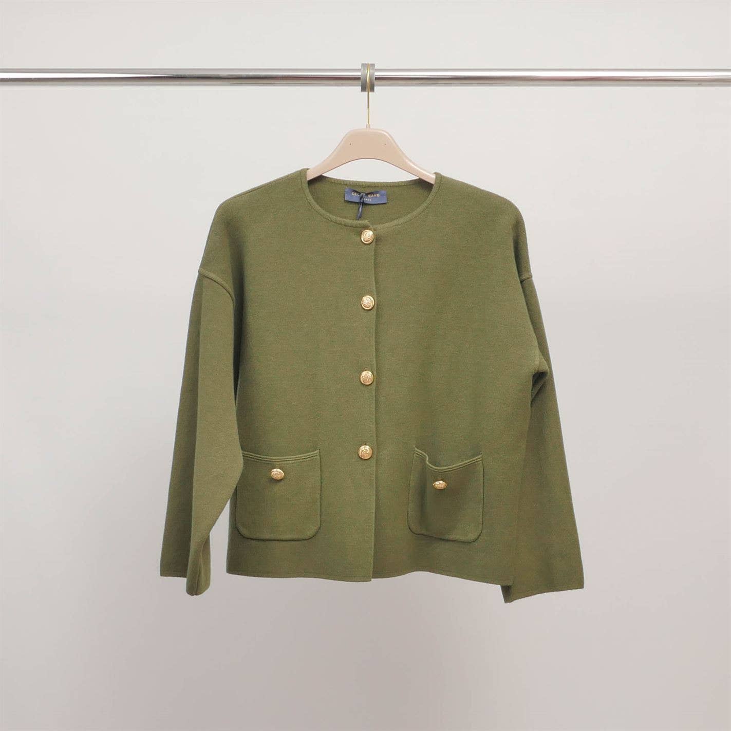 Khaki buttoned cardigan with patch pockets