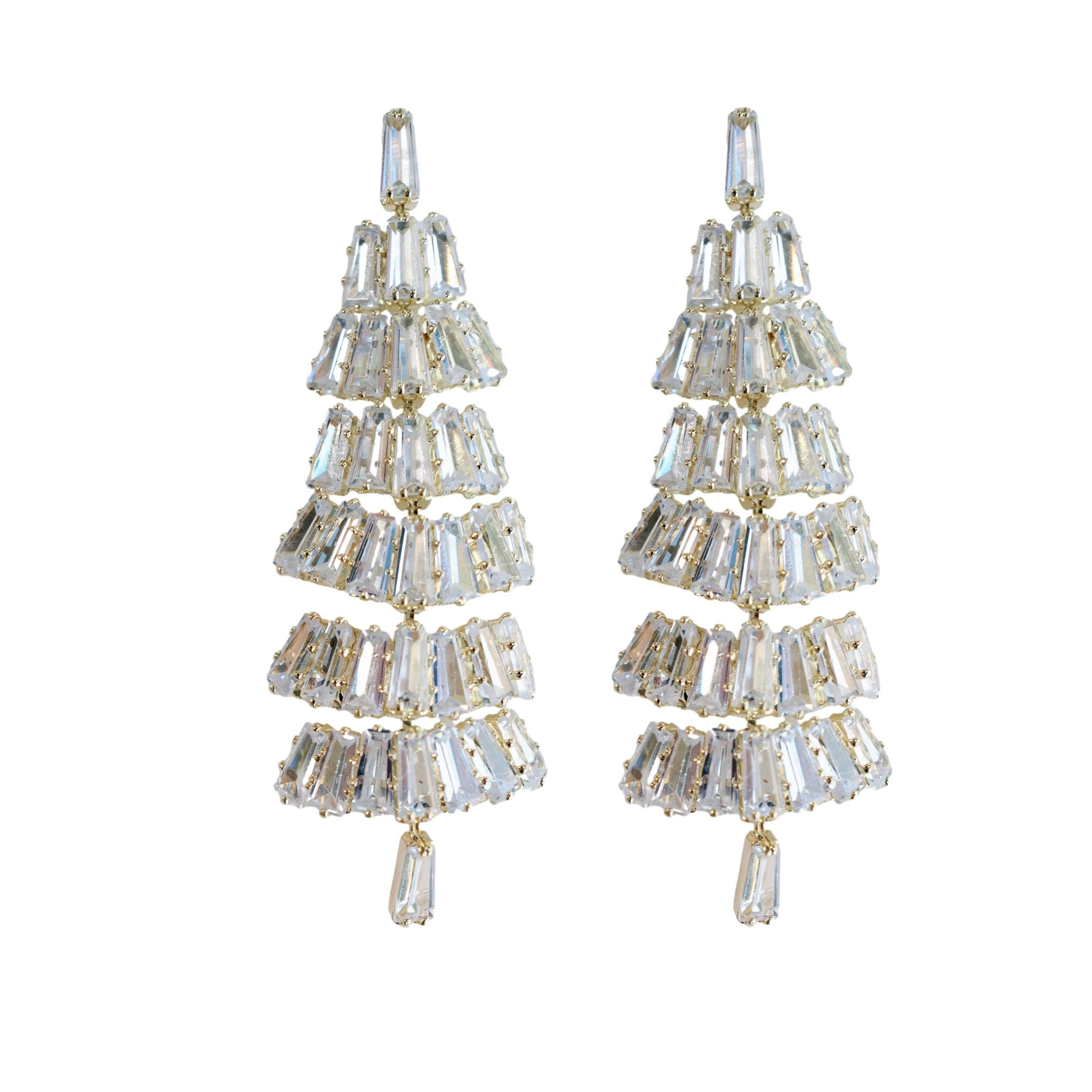 Baguette Crystal Christmas Tree Holiday Statement Earrings