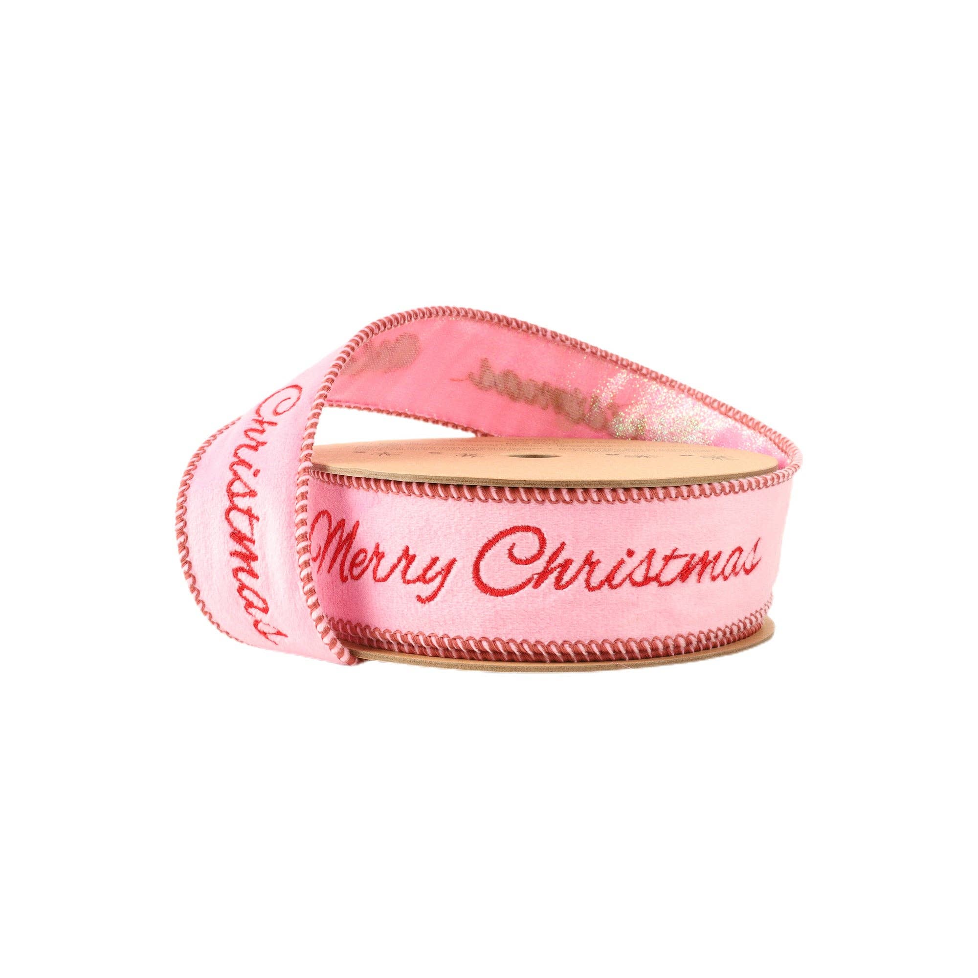 “Merry Christmas” Velvet Embroidered Ribbon, 1 1/2”