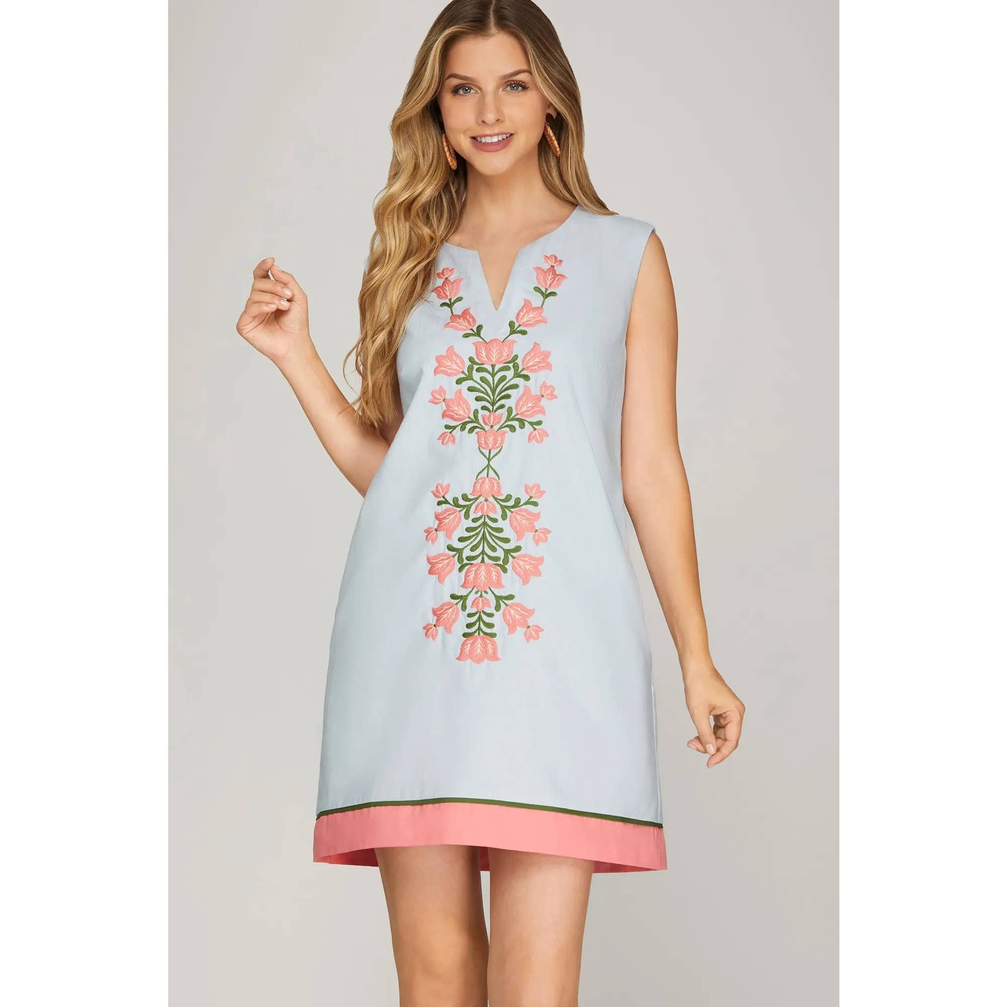 Light Blue Embroidered Mini Dress