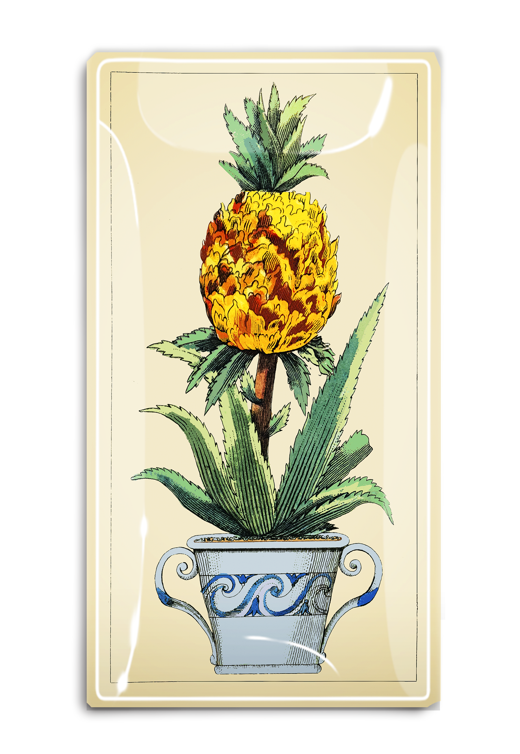 Hawaiian Planted Pineapple Glass Decoupage Tray