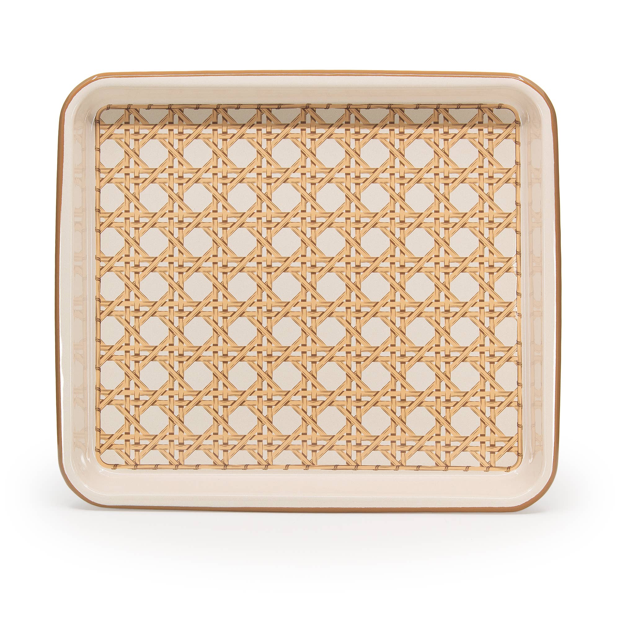 Domino x CCH Wicker Enamelware Medium Rectangle Tray: Almond