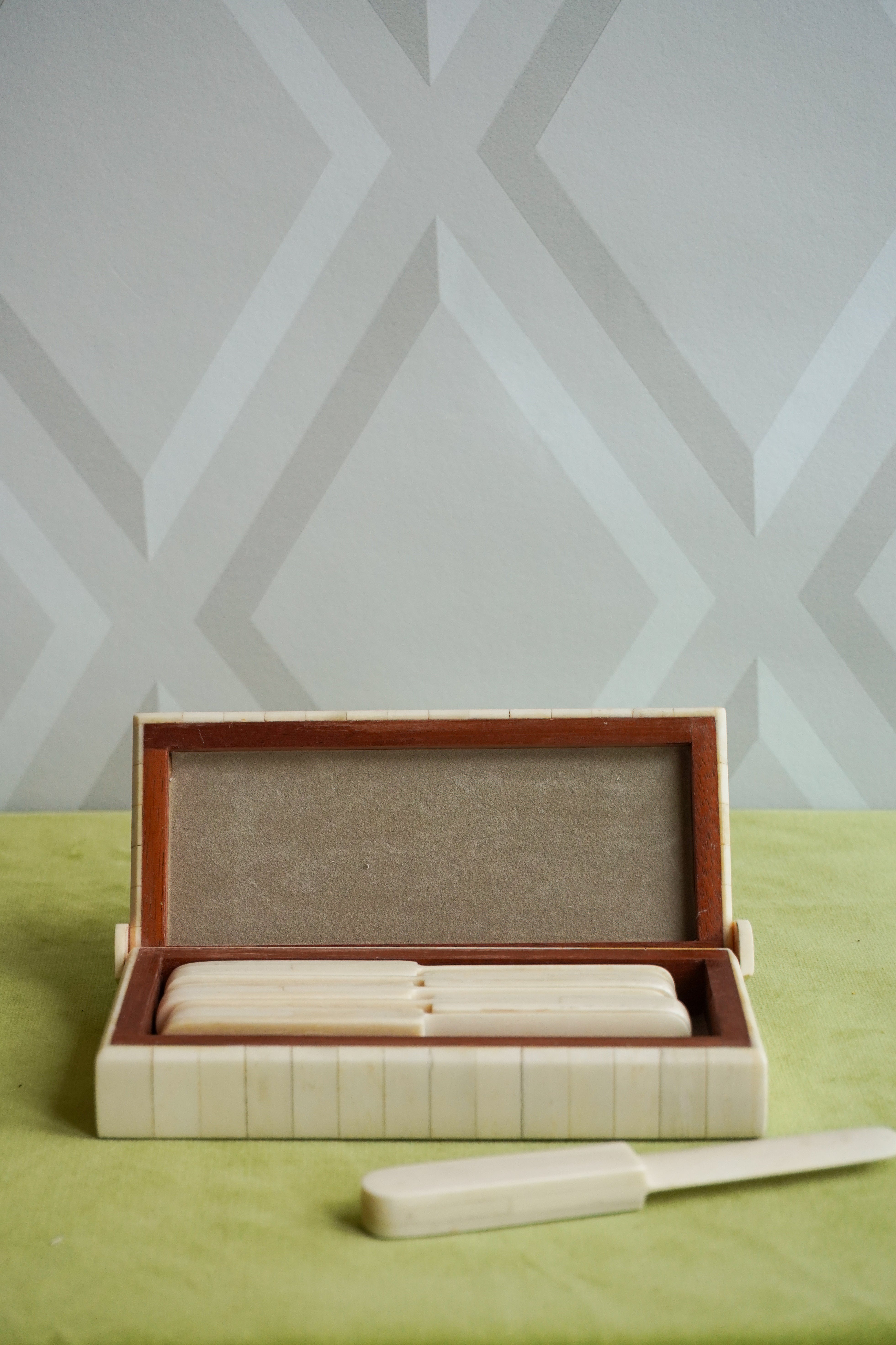 Vintage Bone Inlay Box with Spread Knives