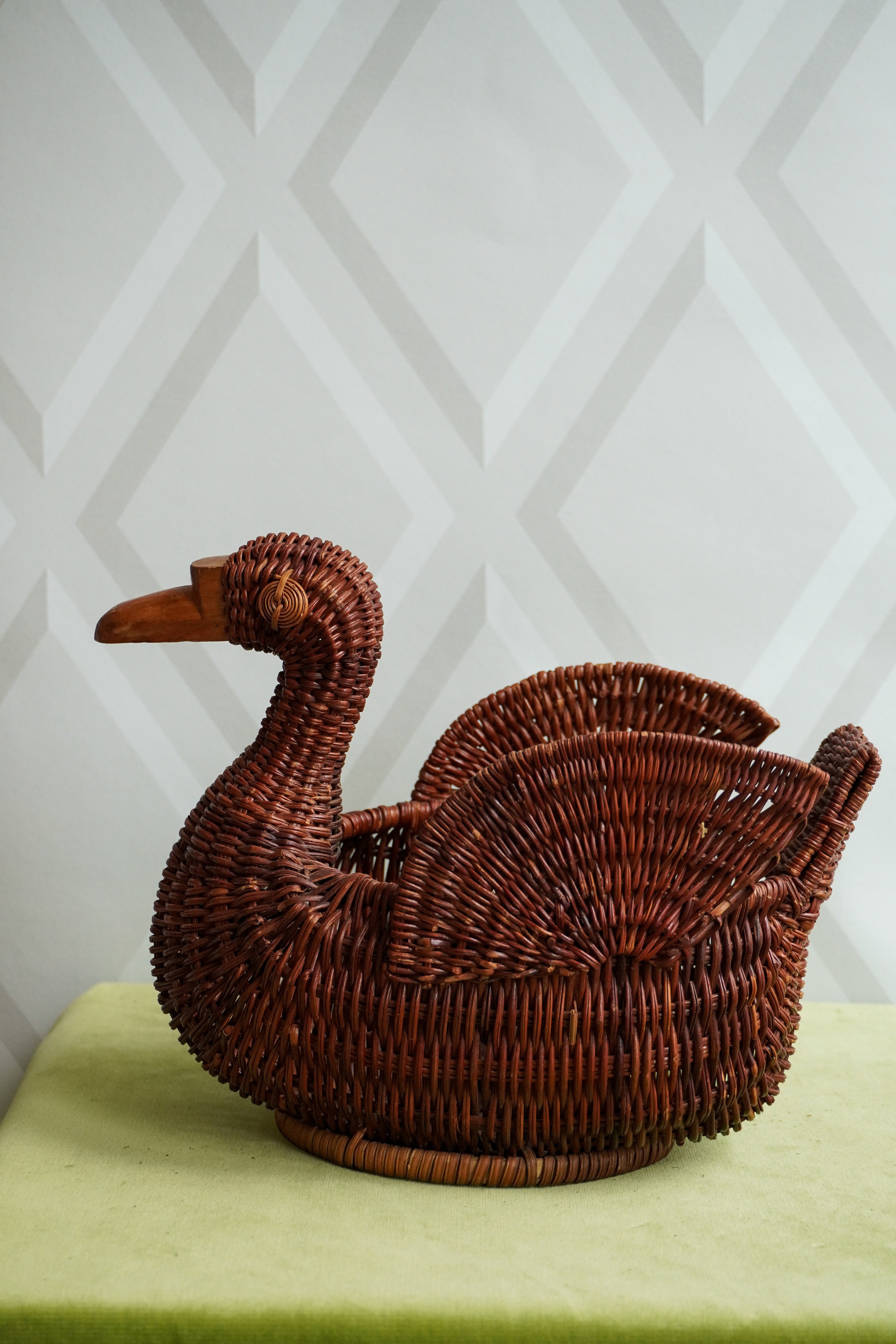 Vintage Woven Rattan Duck Basket