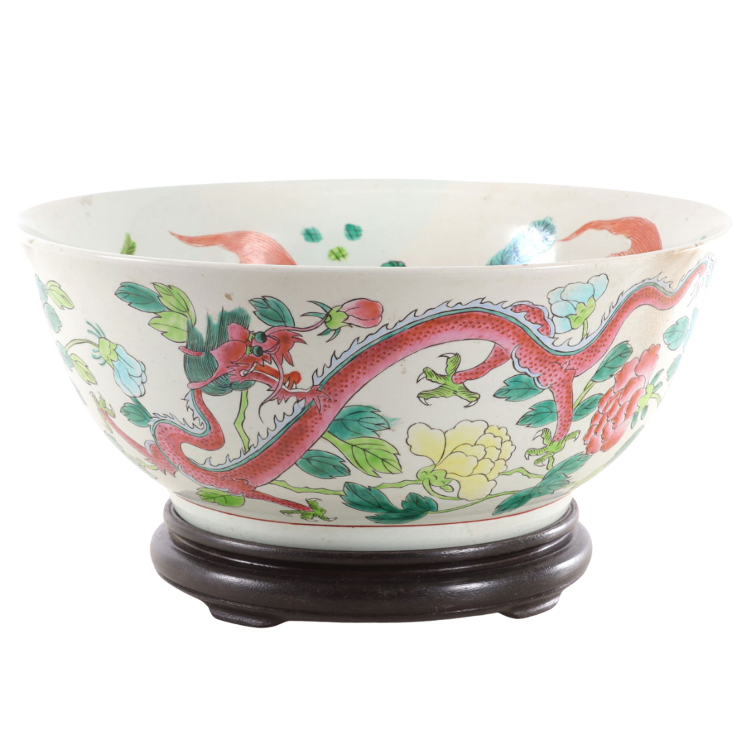 Chinese Famille Rose Dragon and Peony Bowl