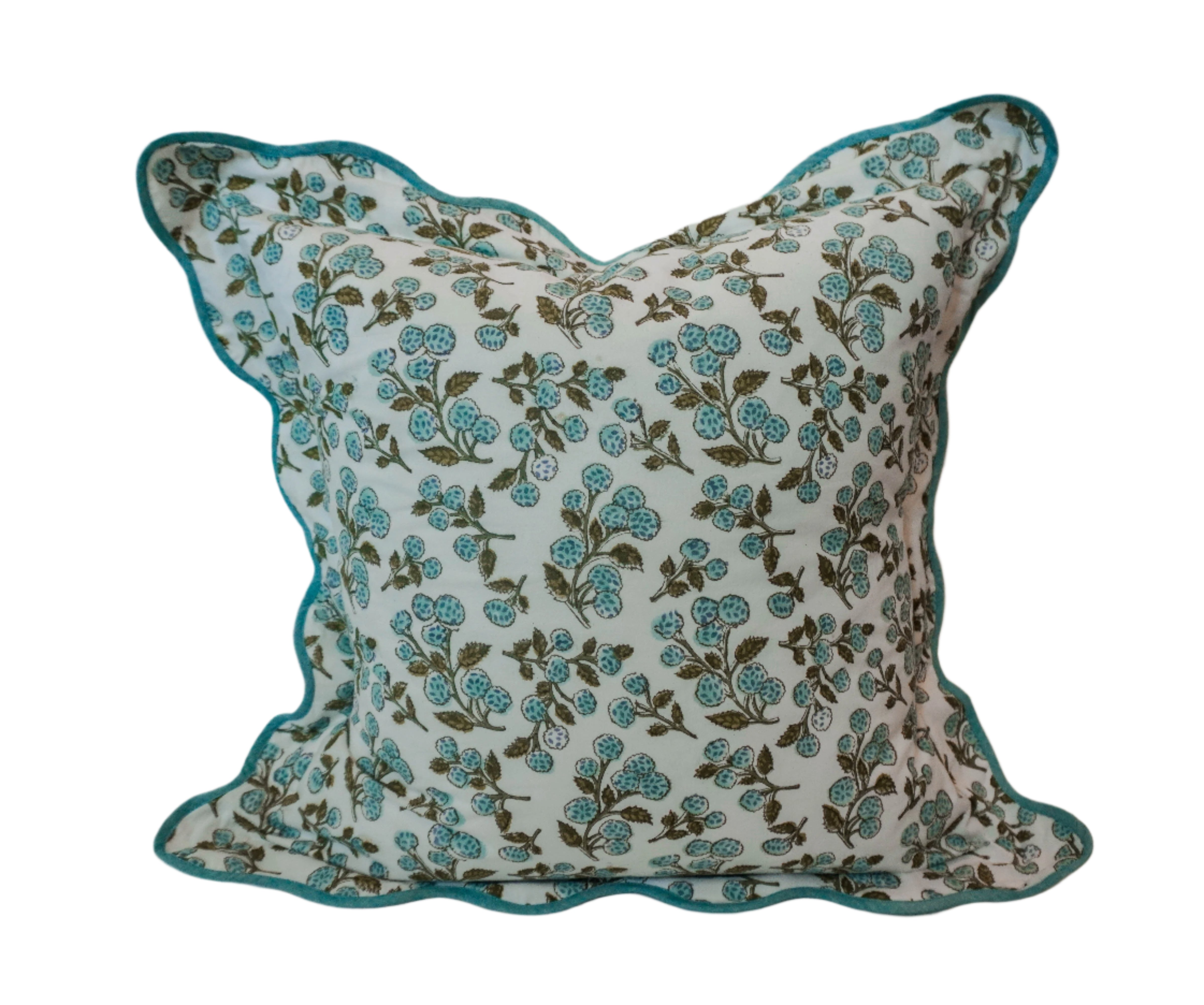 Aqua Floral Scallop Pillow