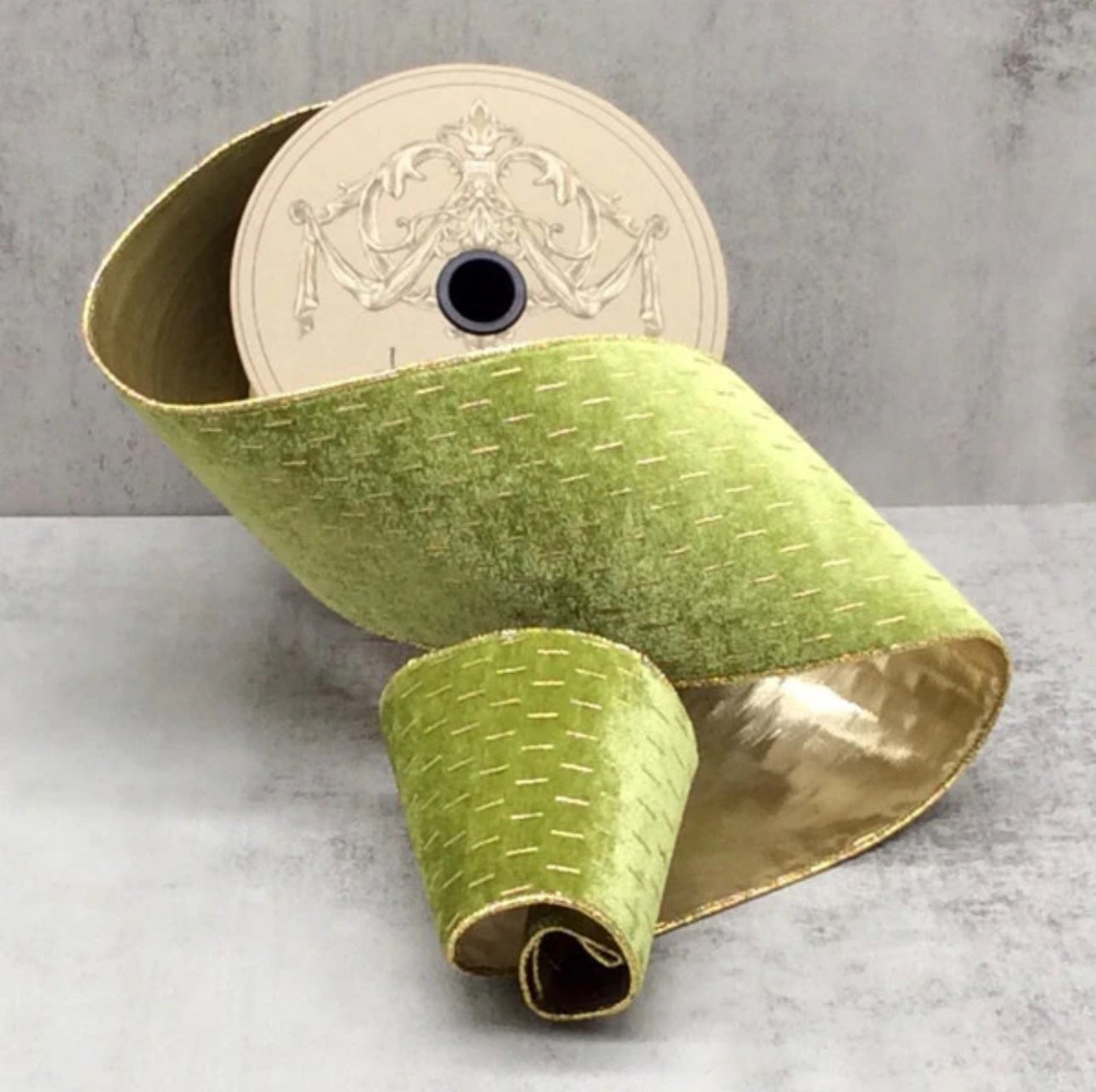 4” Green Gilded Dash Velvet Ribbon