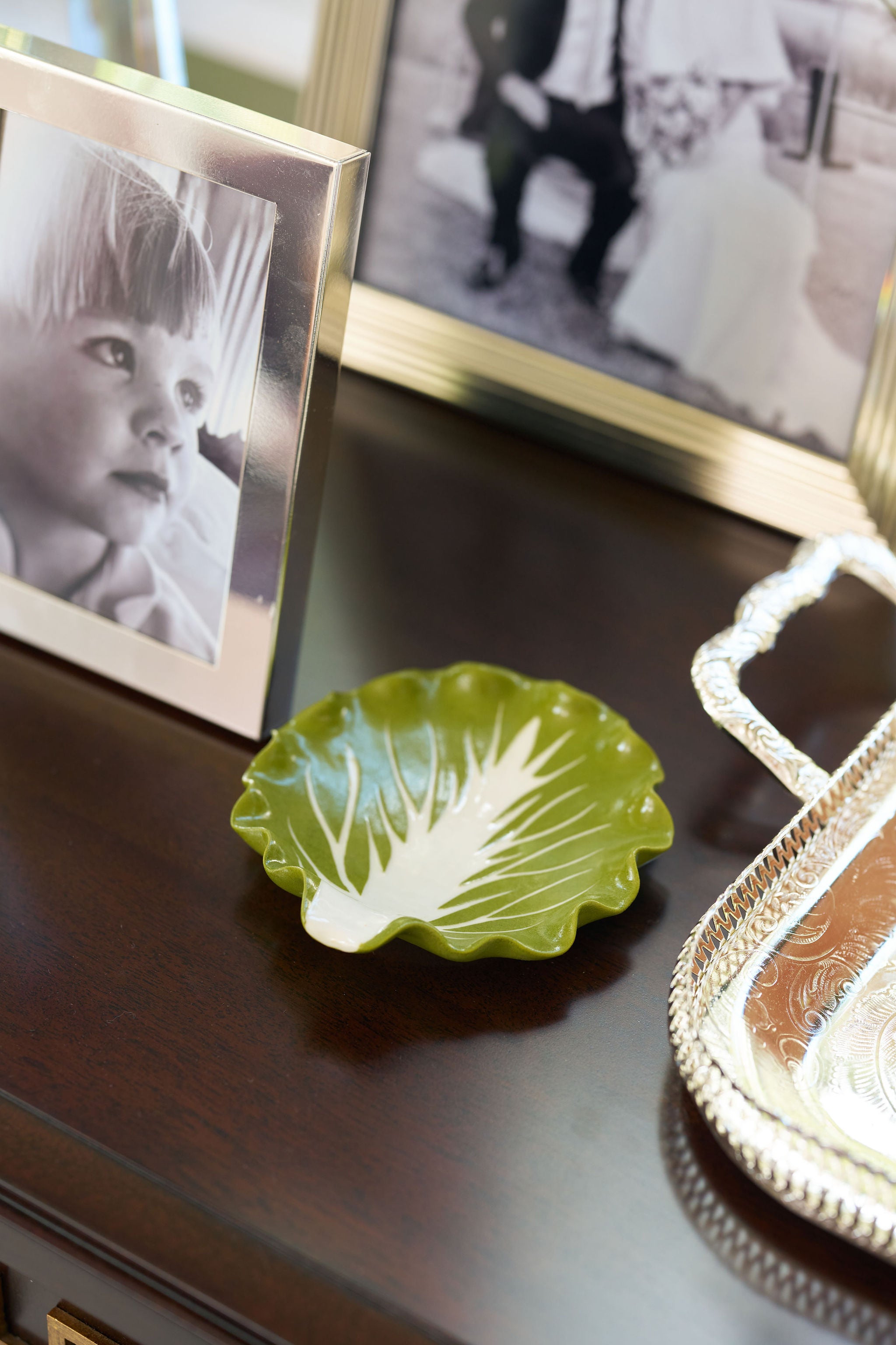 English Garden Green Cabbage Leaf Canape Dish