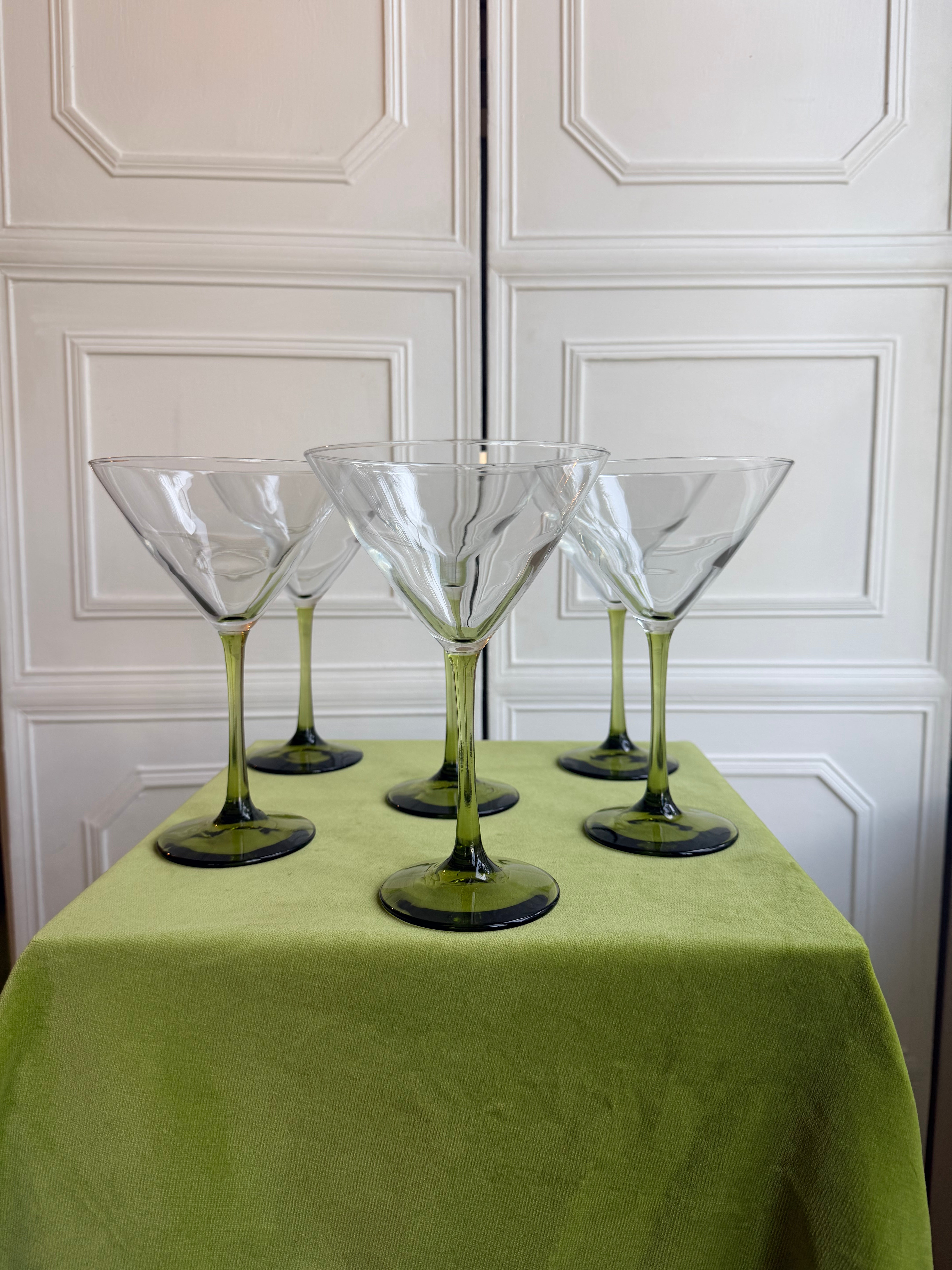 Vintage Olive Stem Martini Glasses, Set of Six