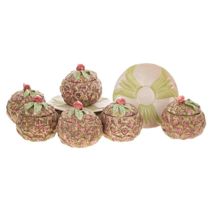 Italian Majolica Turnip Covered Dishes, Set of Six