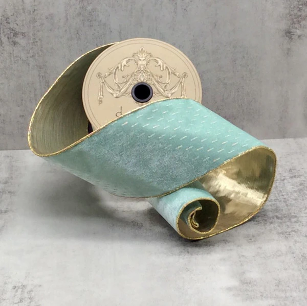 4” Icy Blue Gilded Dash Velvet Ribbon
