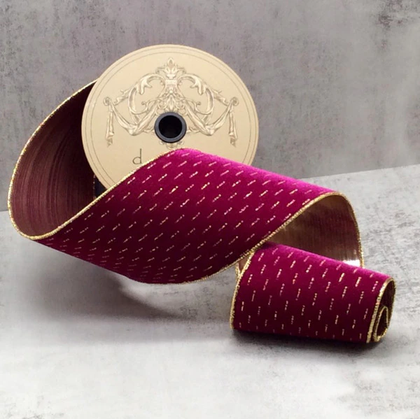 4” Fuschia Gilded Dash Velvet Ribbon